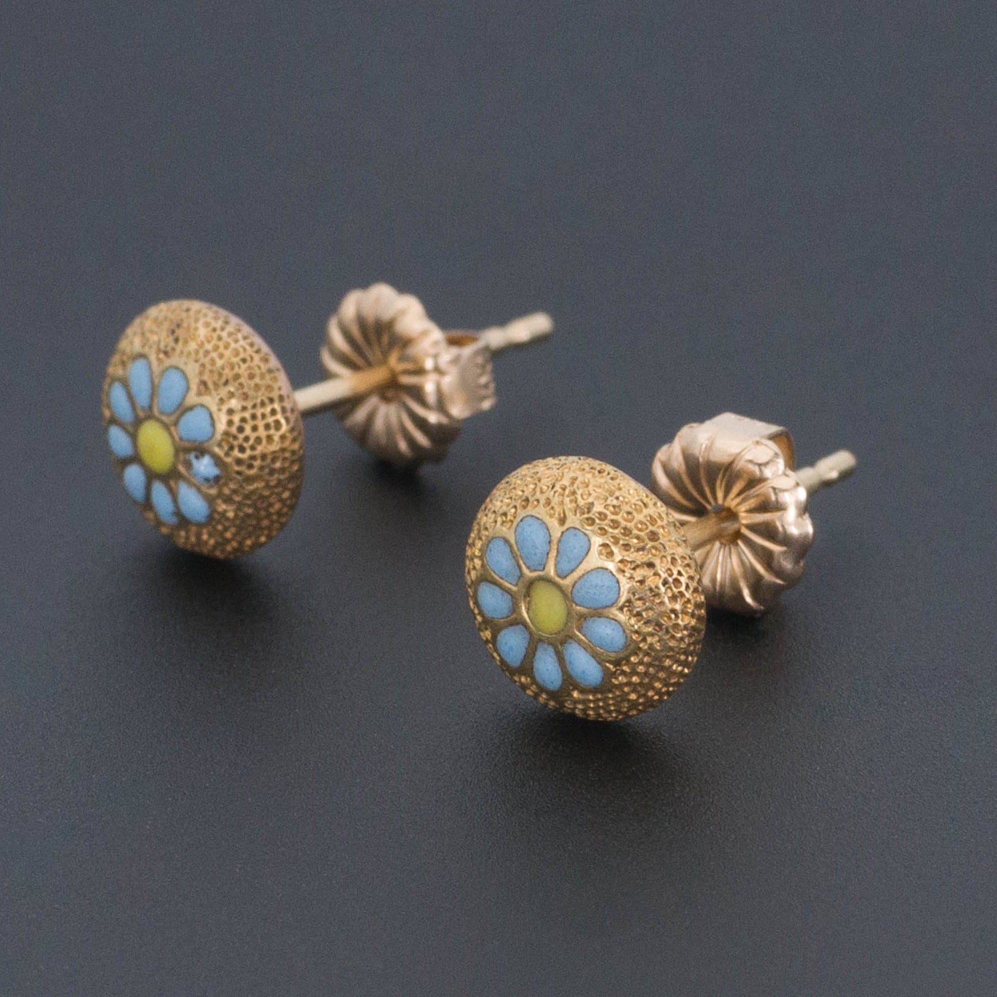 Enamel Flower Earrings | 14k Gold Earrings-Trademark Antiques