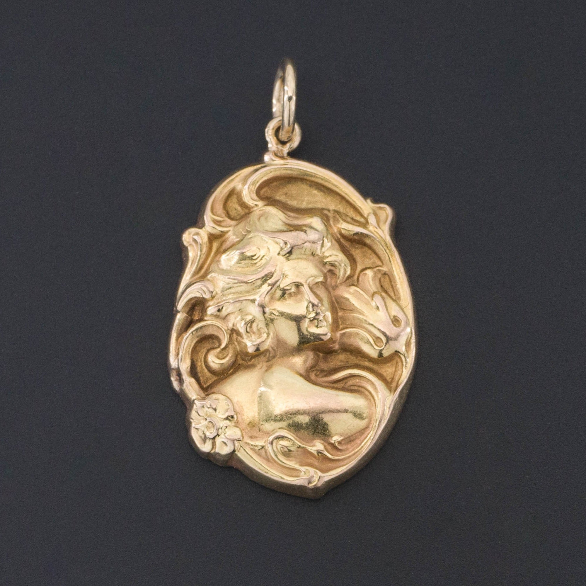 14k Gold Woman Pendant | Art Nouveau Pendant-Trademark Antiques