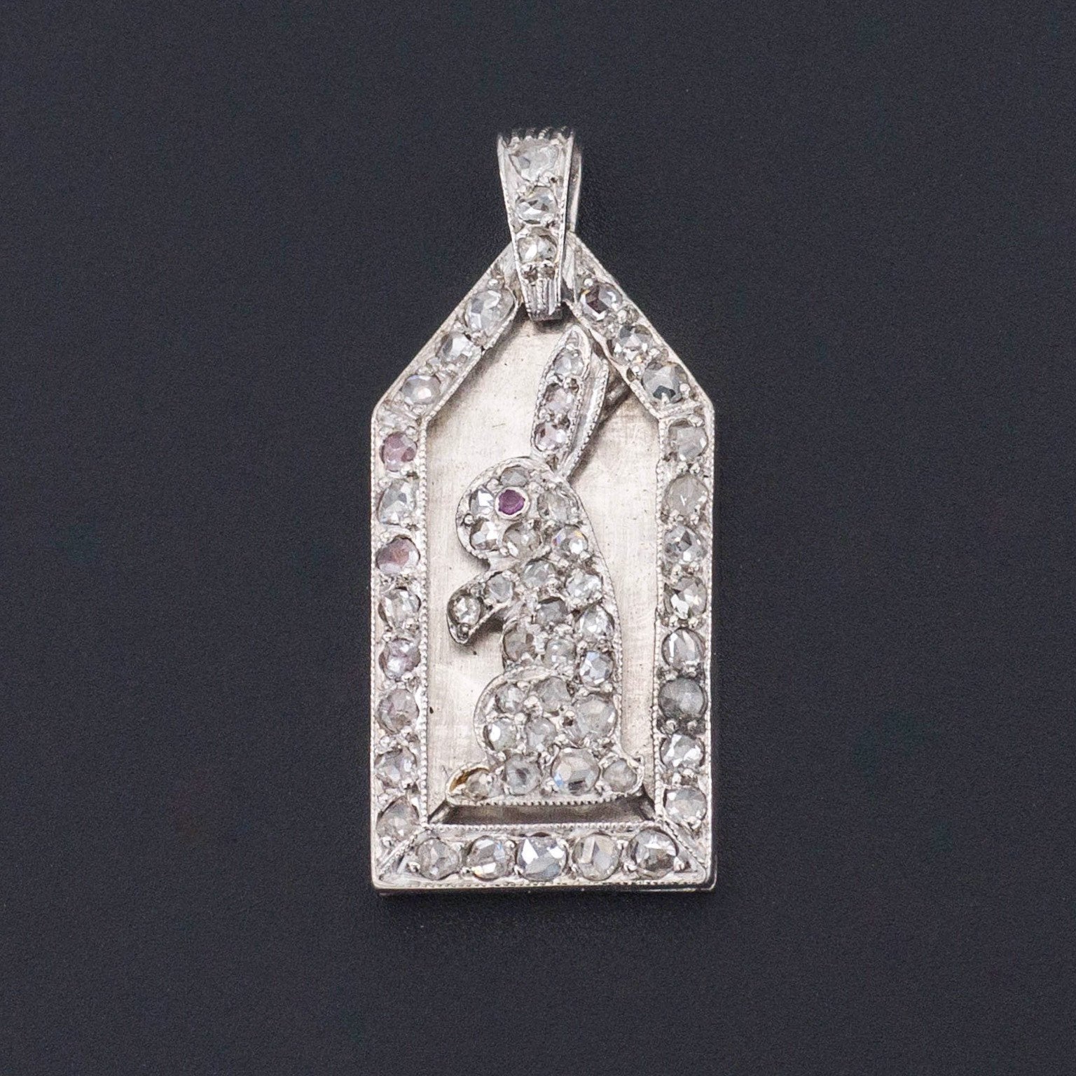 Antique Rabbit Charm | Platinum & Diamond Rabbit Charm-Trademark Antiques