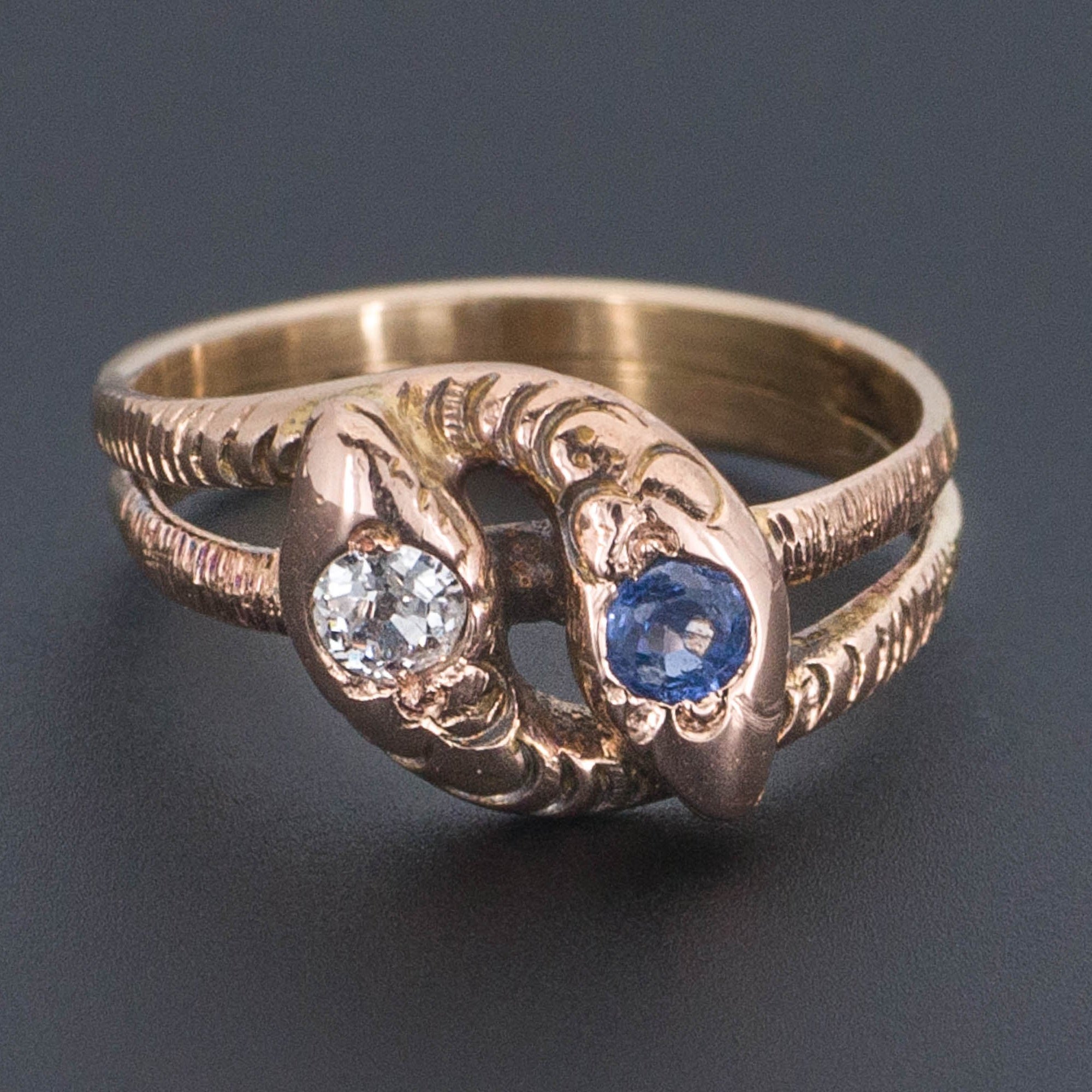 14k Gold Snake Ring | Antique Snake Ring | Diamond and Sapphire Snake Ring | 14k Gold Ring | Wrap Around Ring