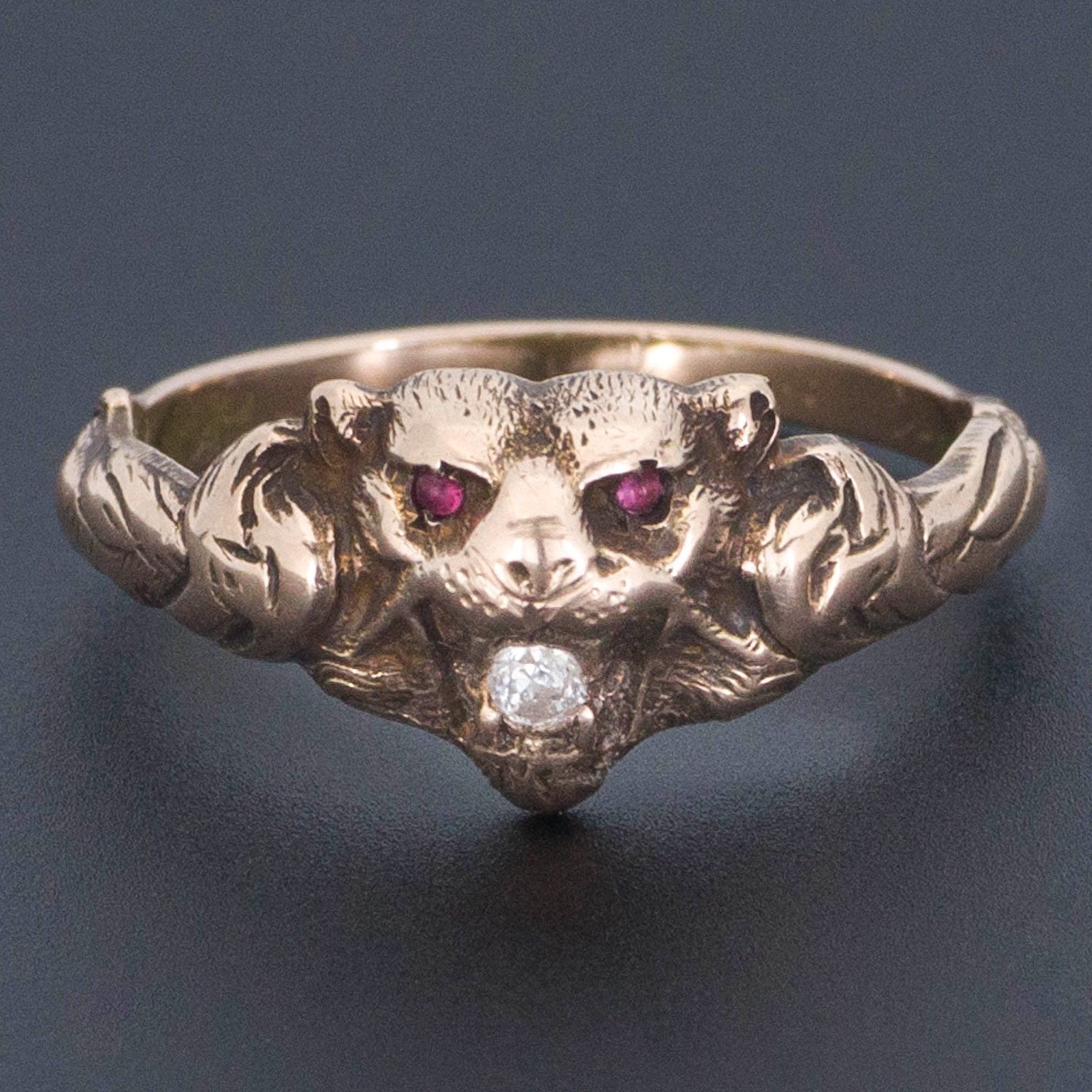 Antique Lion Ring | 10k Gold Ring | Antique Diamond Lion Ring | 10k Lion Ring | Art Nouveau Ring