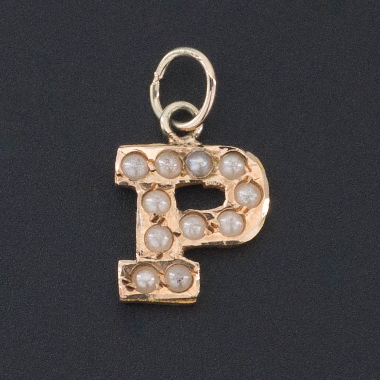 Letter P Charm | Pearl Initial Charm-Trademark Antiques