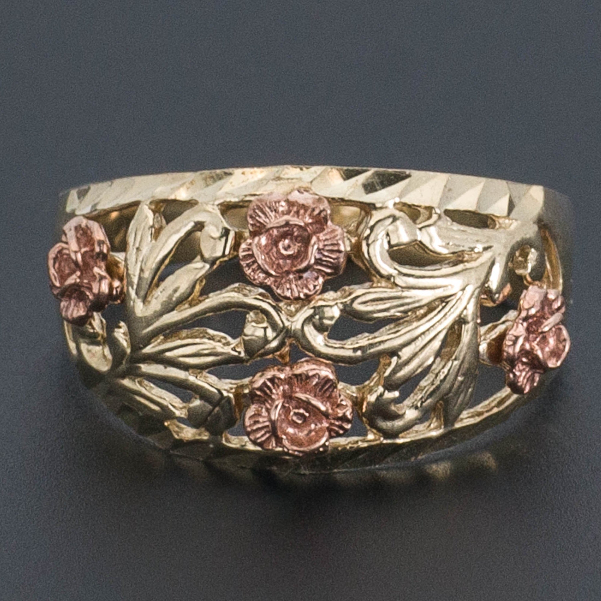 10k Rose and Yellow Gold Ring | Pink Rose Ring | 10k Gold Ring