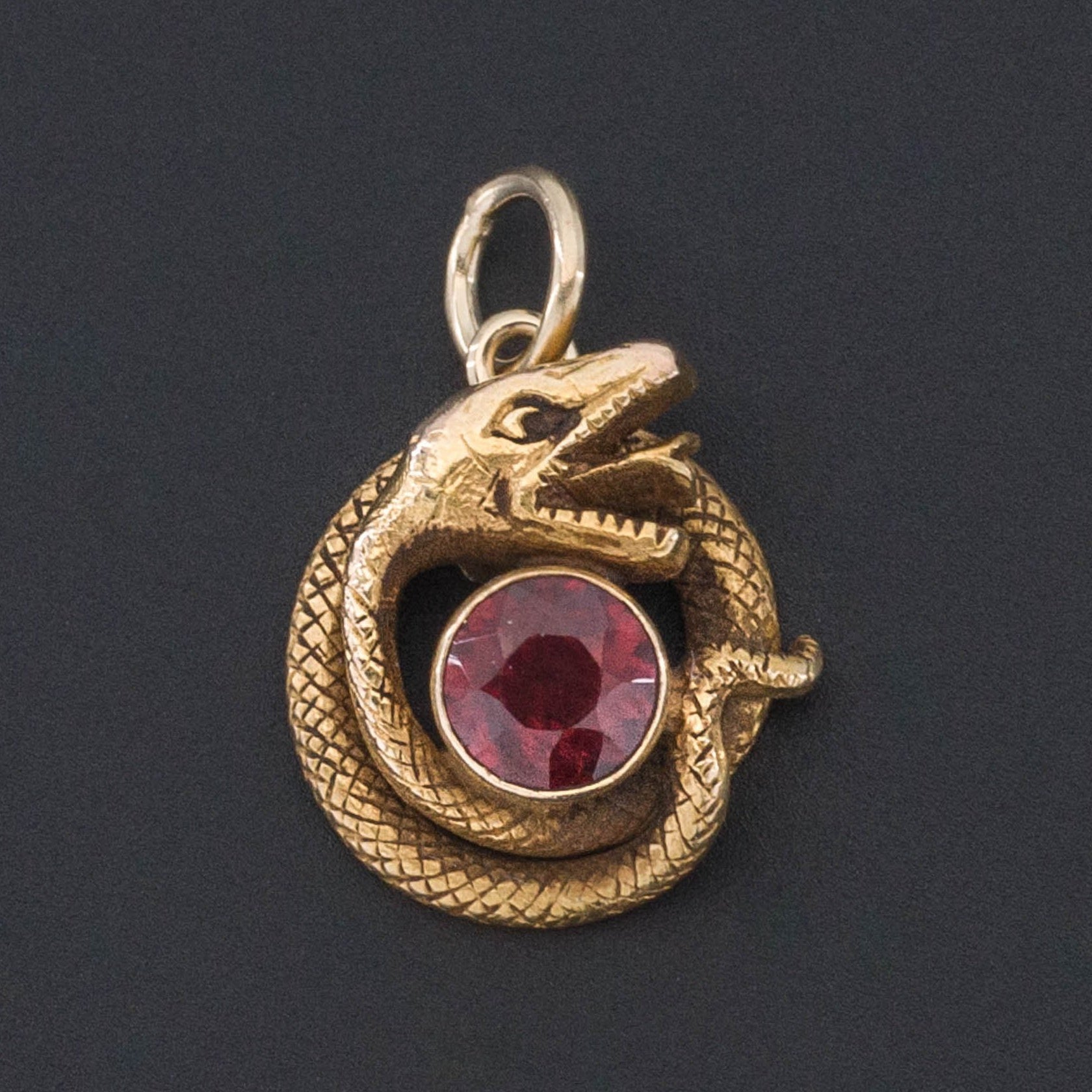 Snake Charm | Garnet Snake Charm | 14k Gold Pendant | Antique Pin Conversion | Garnet Pendant | January Birthstone