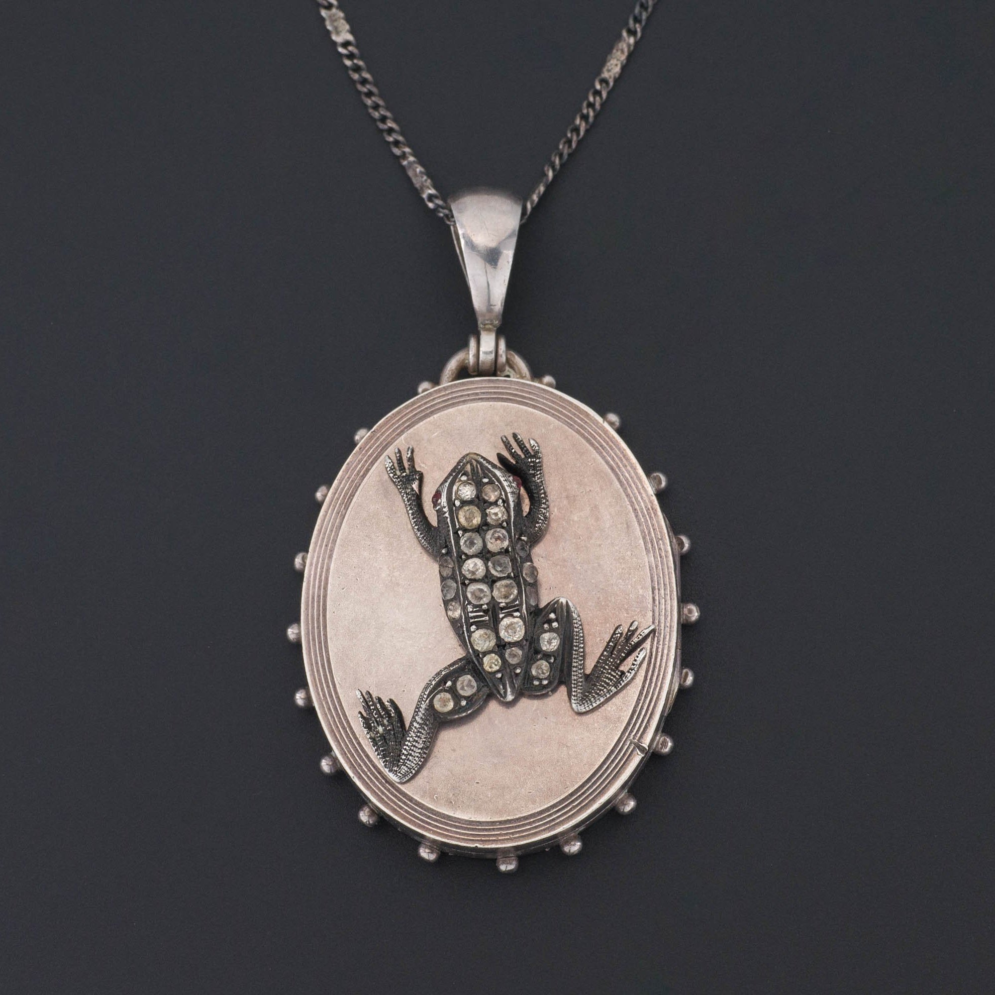 Frog Locket Necklace | Antique Silver Necklace-Trademark Antiques