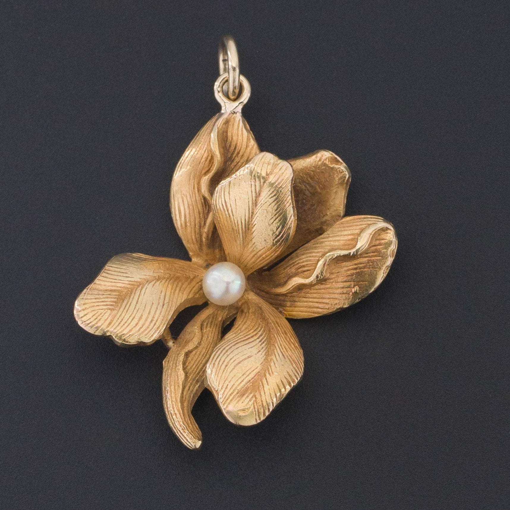 14k Gold Iris Pendant | Iris Flower Pendant-Trademark Antiques
