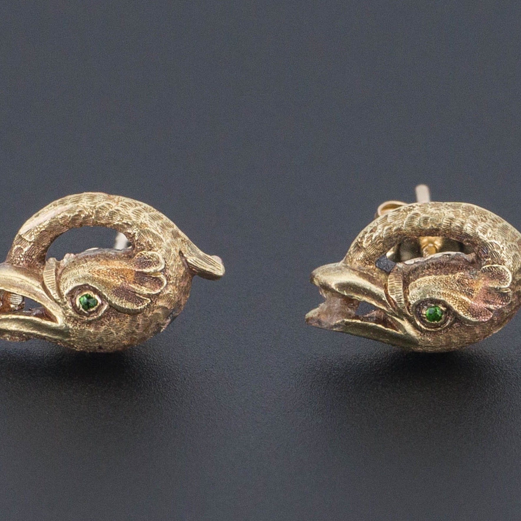 Basilisk Earrings | 14k Gold & Demantoid Garnet Earrings | Antique Conversion Earrings | Stud Earrings