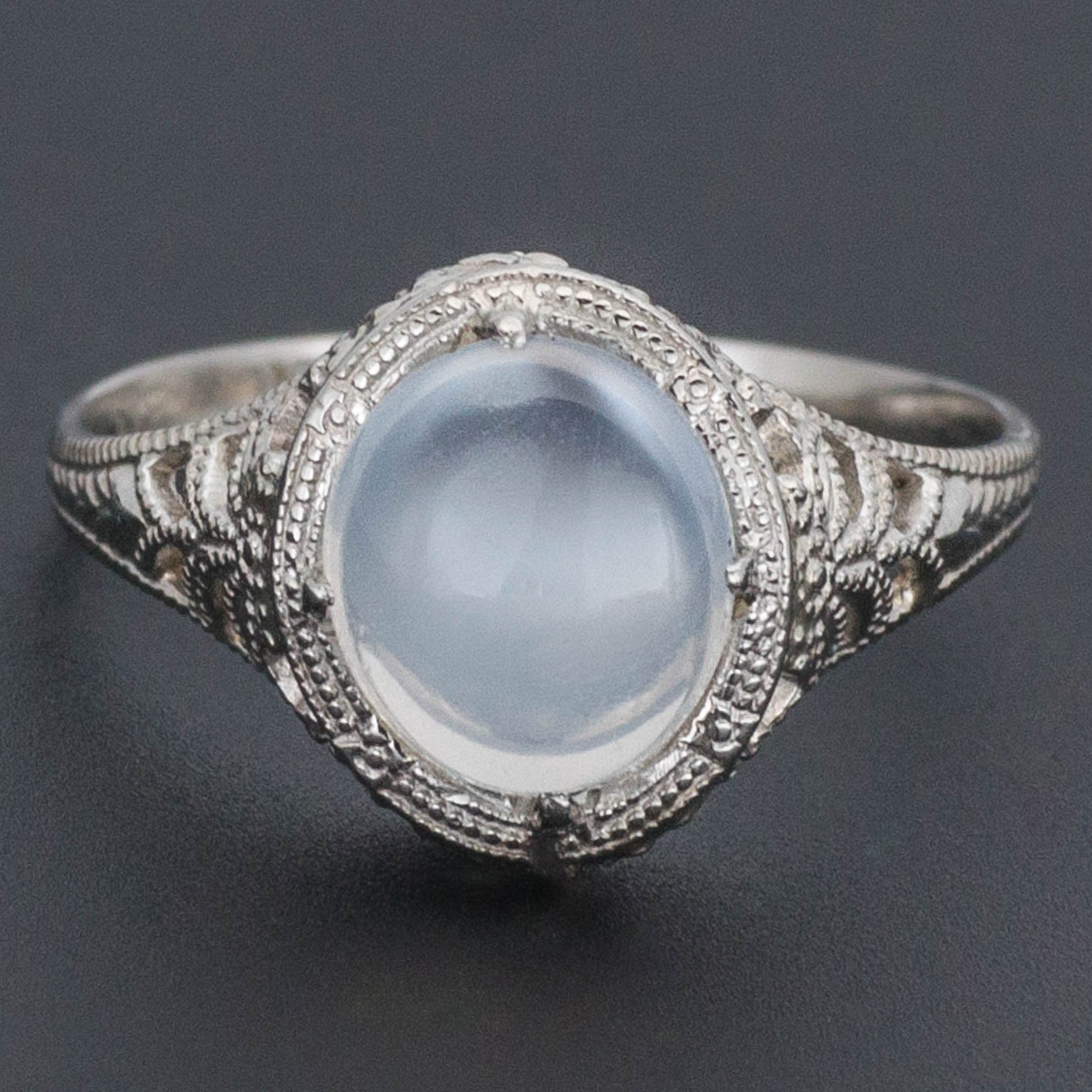 Vintage Moonstone Filigree Ring | 14k Gold Filigree Ring | White Gold Filigree Ring | Vintage Moonstone Ring | 14k Gold Ring