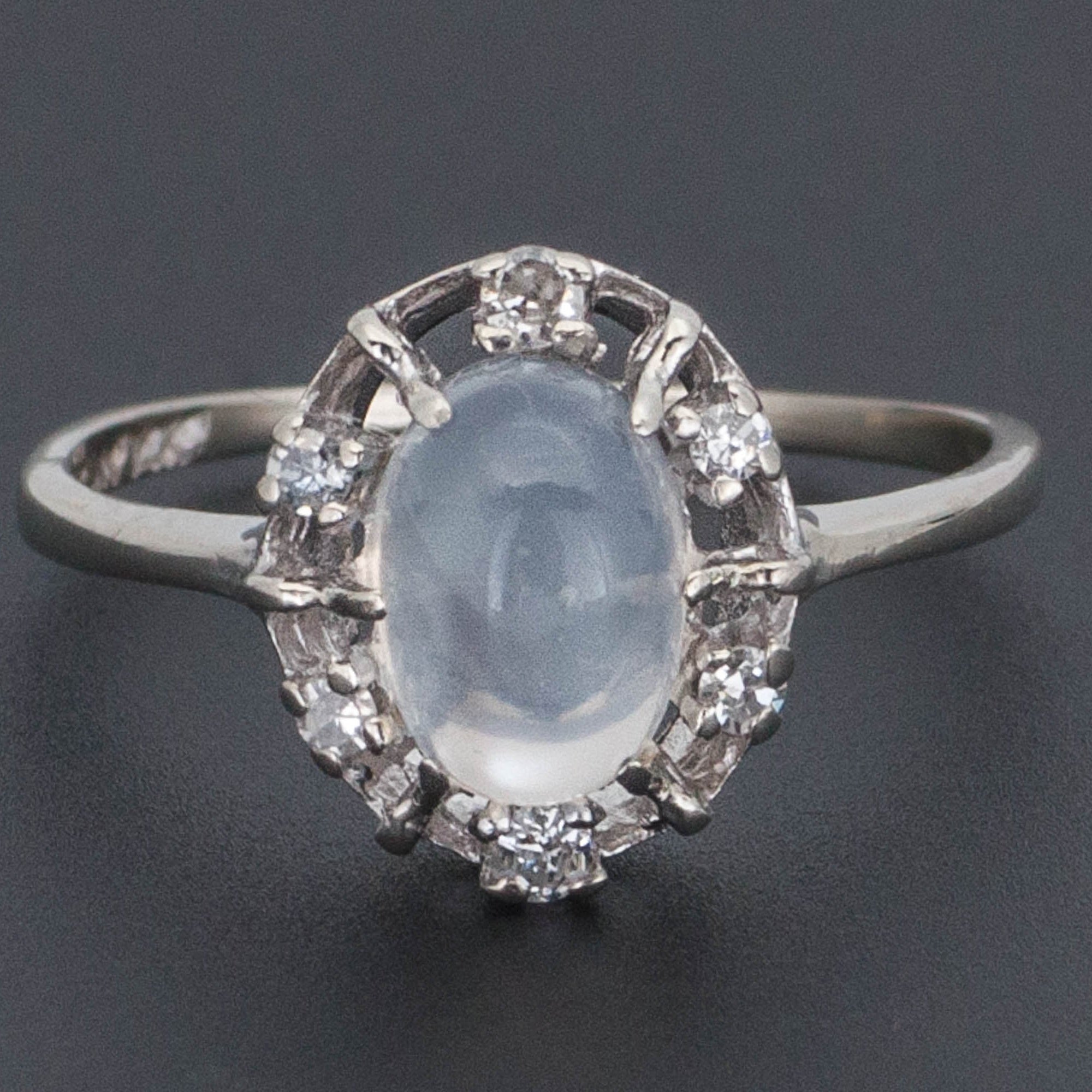 Vintage Moonstone Ring | Mid-Century Moonstone & Diamond Ring 