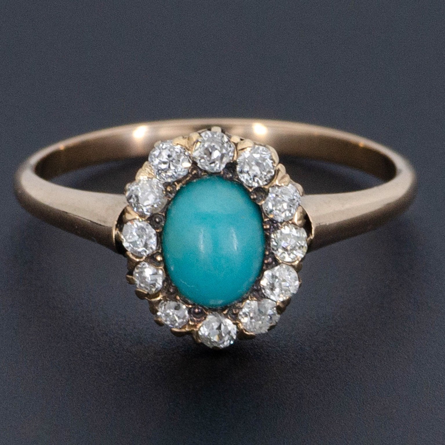 Antique Turquoise & Diamond Ring | Antique 14k Gold Ring | Antique Turquoise Ring | December Birthstone Ring