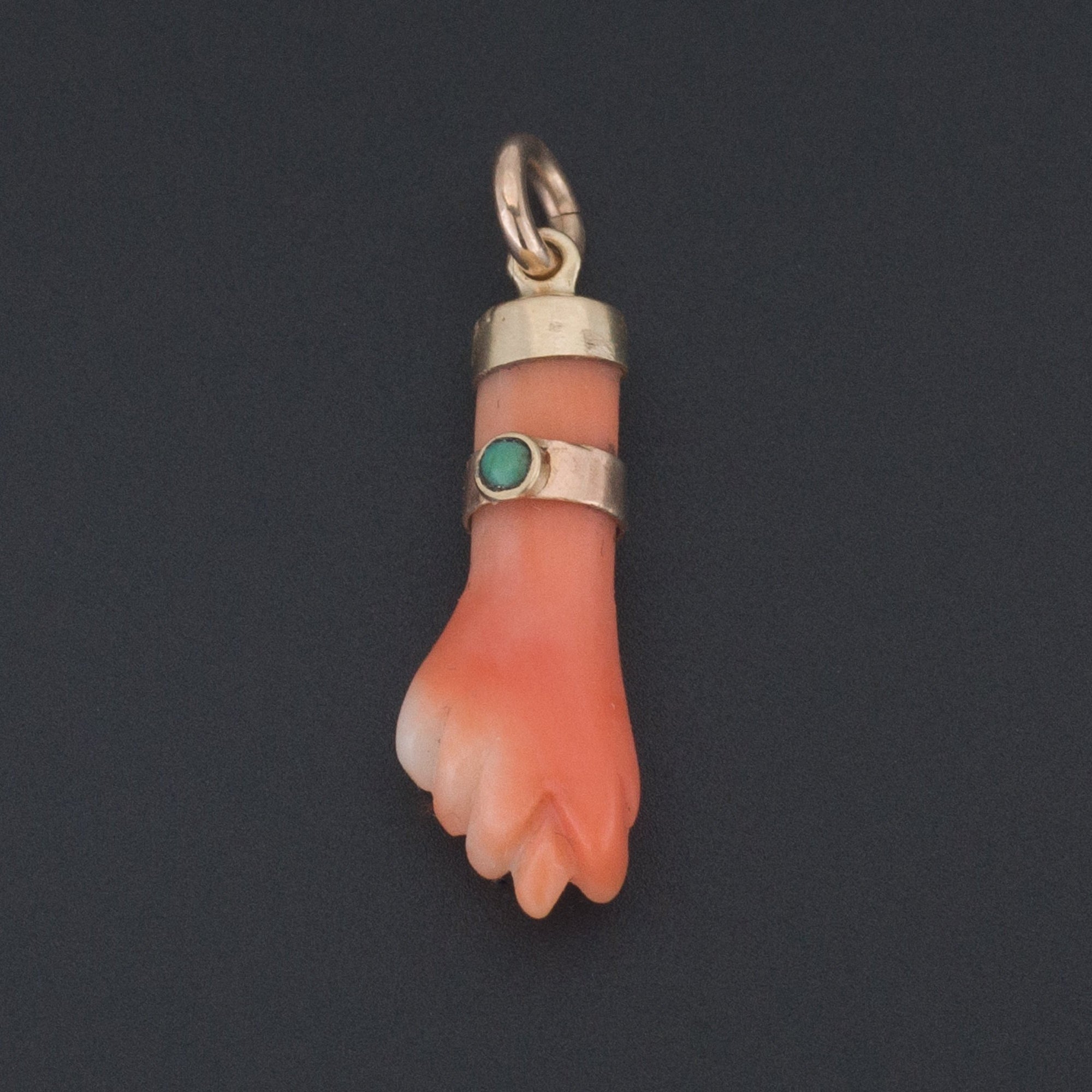 Antique Figa Charm | Carved Coral Charm with Gold Cap and Bracelet | 14k Gold Charm | Antique Pin Conversion