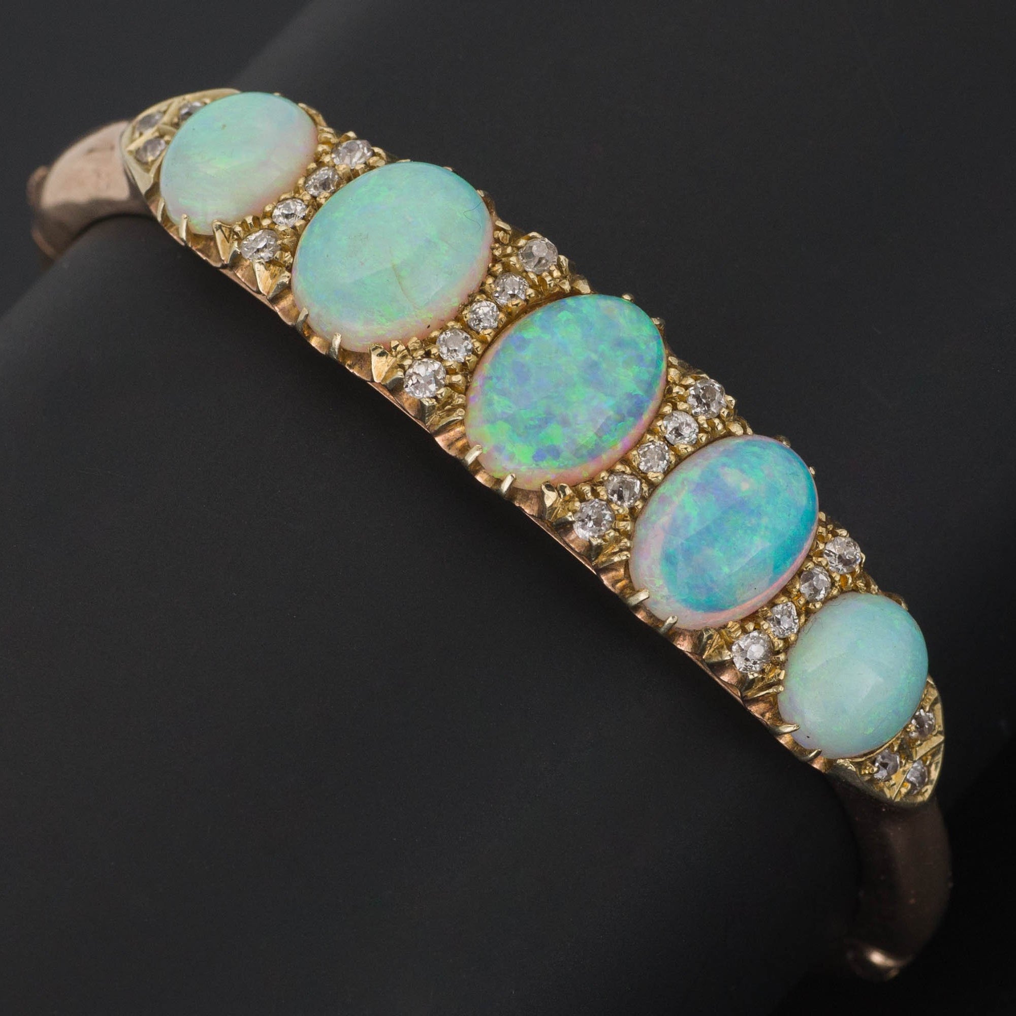 Opal & Diamond Bracelet | Opal Bangle Bracelet | Antique Opal Bracelet | 14k Gold Bangle Bracelet