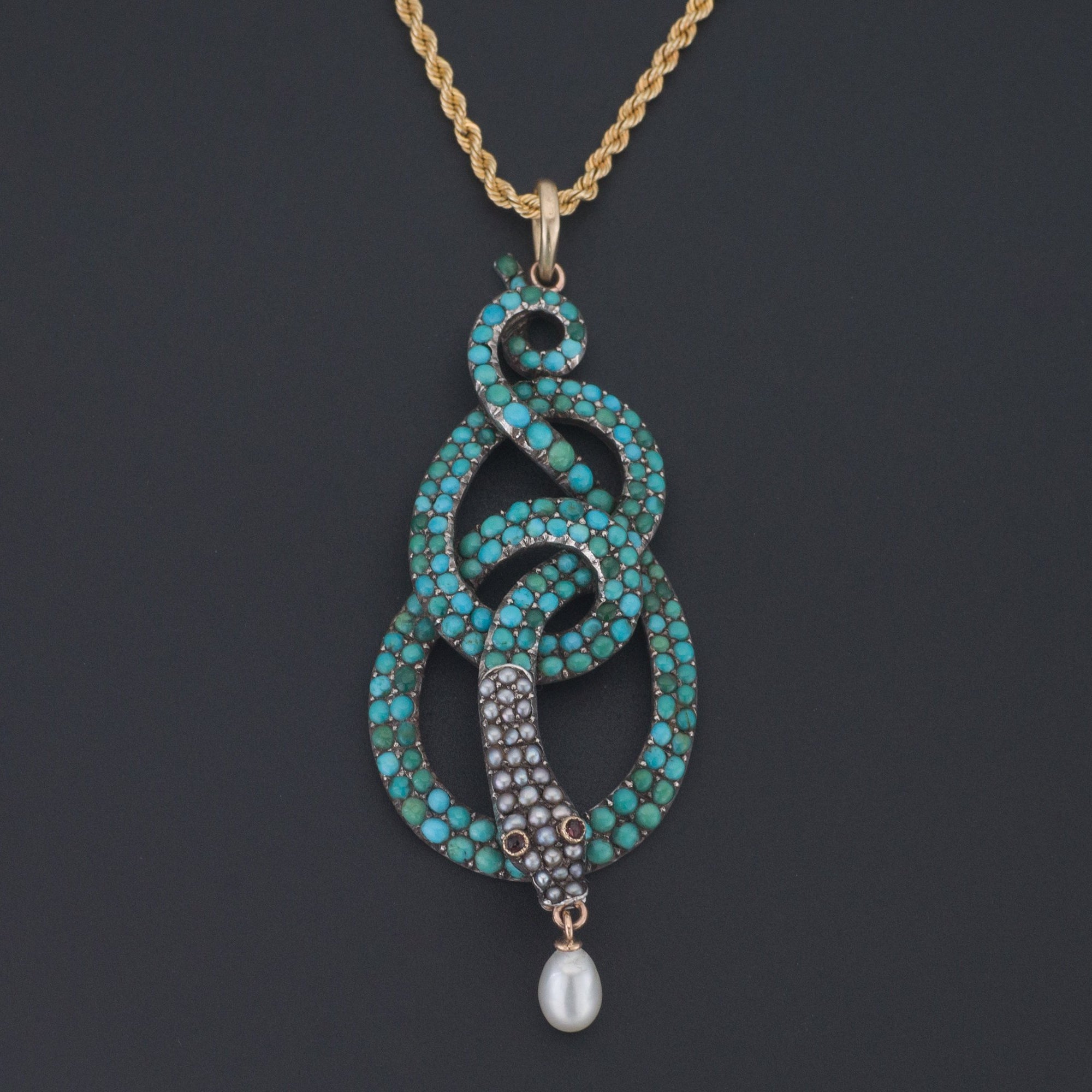 Antique Turquoise Snake Pendant | Antique Pin  Conversion | Antique Silver Snake with Optional 14k Gold Chain | Turquoise Pendant