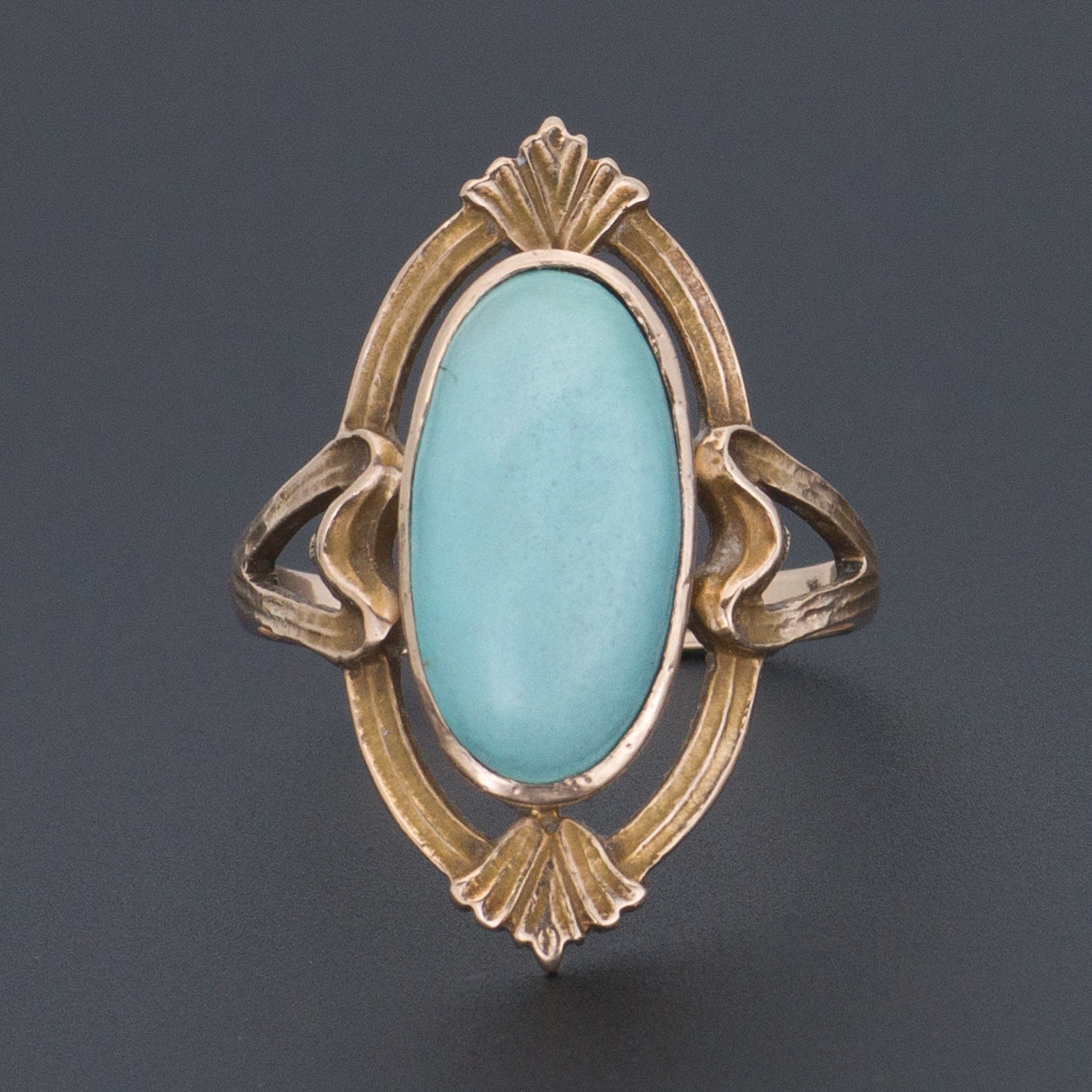 Turquoise Ring | 10k Gold Turquoise Ring | Elongated Turquoise Ring