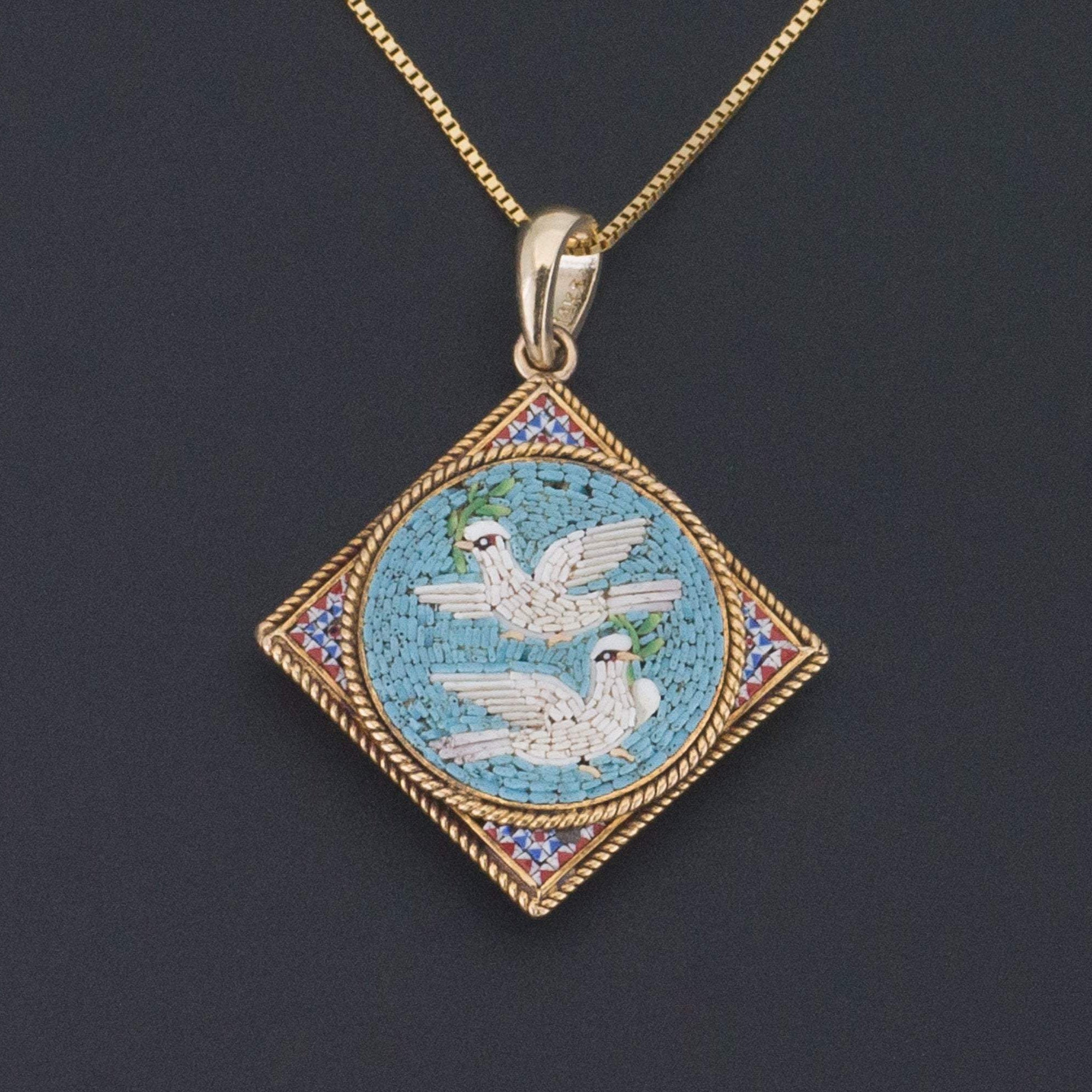 Antique Micromosaic Pendant | Antique Pin Conversion | Dove Pendant | 14k Gold Pendant with Optional 14k Chain