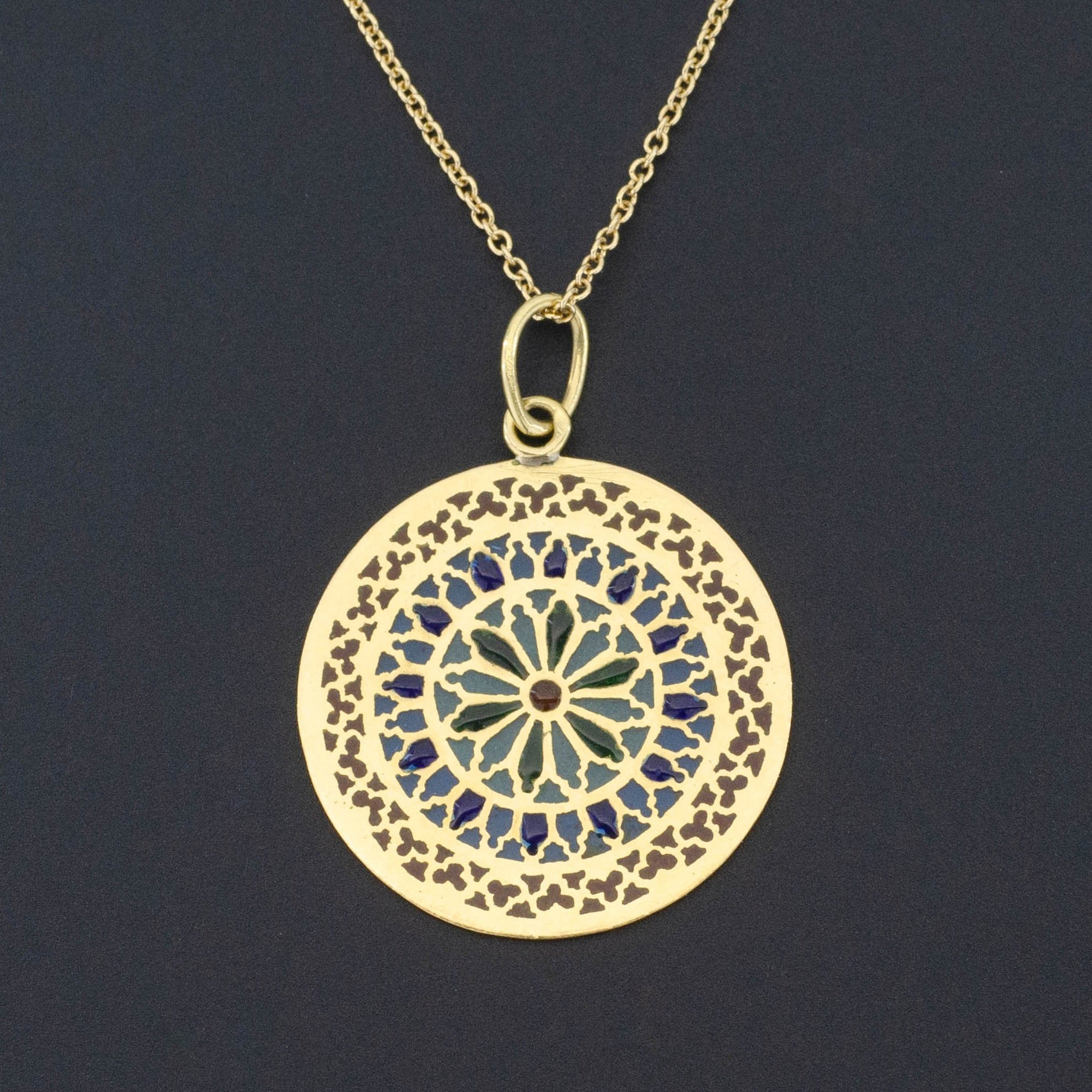 Plique-a-jour Enamel Pendant | Notre Dame Great Rose Window Pendant | 18k Gold Pendant on Optional 18k Gold Chain