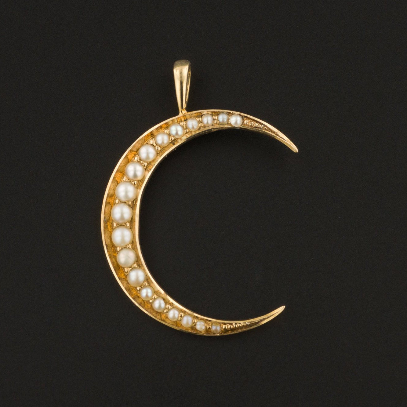 Crescent Moon Pendant | Antique Crescent & Star Pendant | 14k Gold and Pearl Pendant | Pin Conversion | 14k Gold Pendant