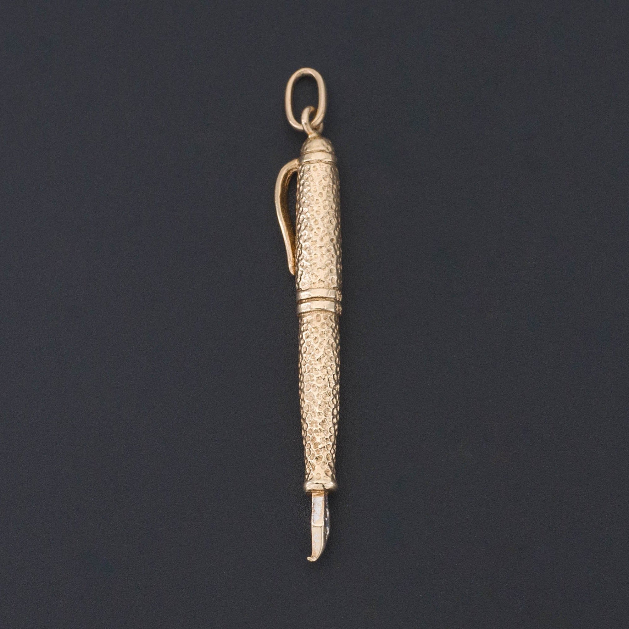 Writer&#39;s Gift | Vintage 14k Gold & Diamond Fountain Pen Charm | Vintage Charm | Vintage Novelty Charm