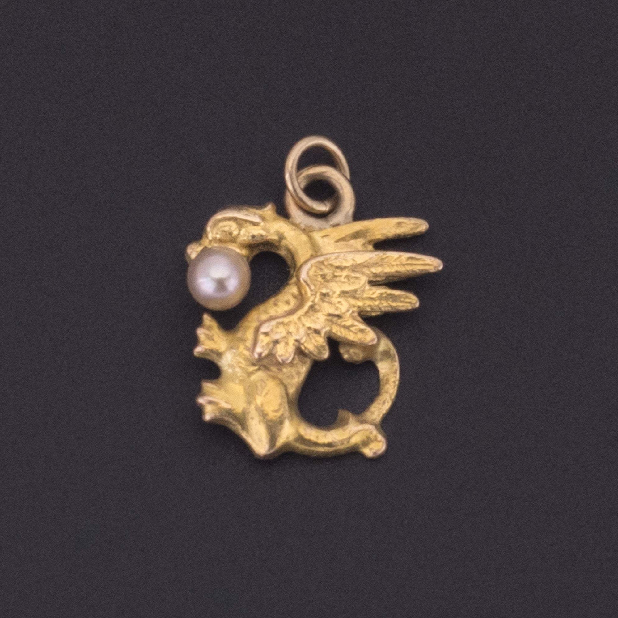 Art Nouveau Griffin Charm | Antique Pin Conversion | 14k Gold Griffin Charm | 14k Gold Charm | Antique Griffin Charm
