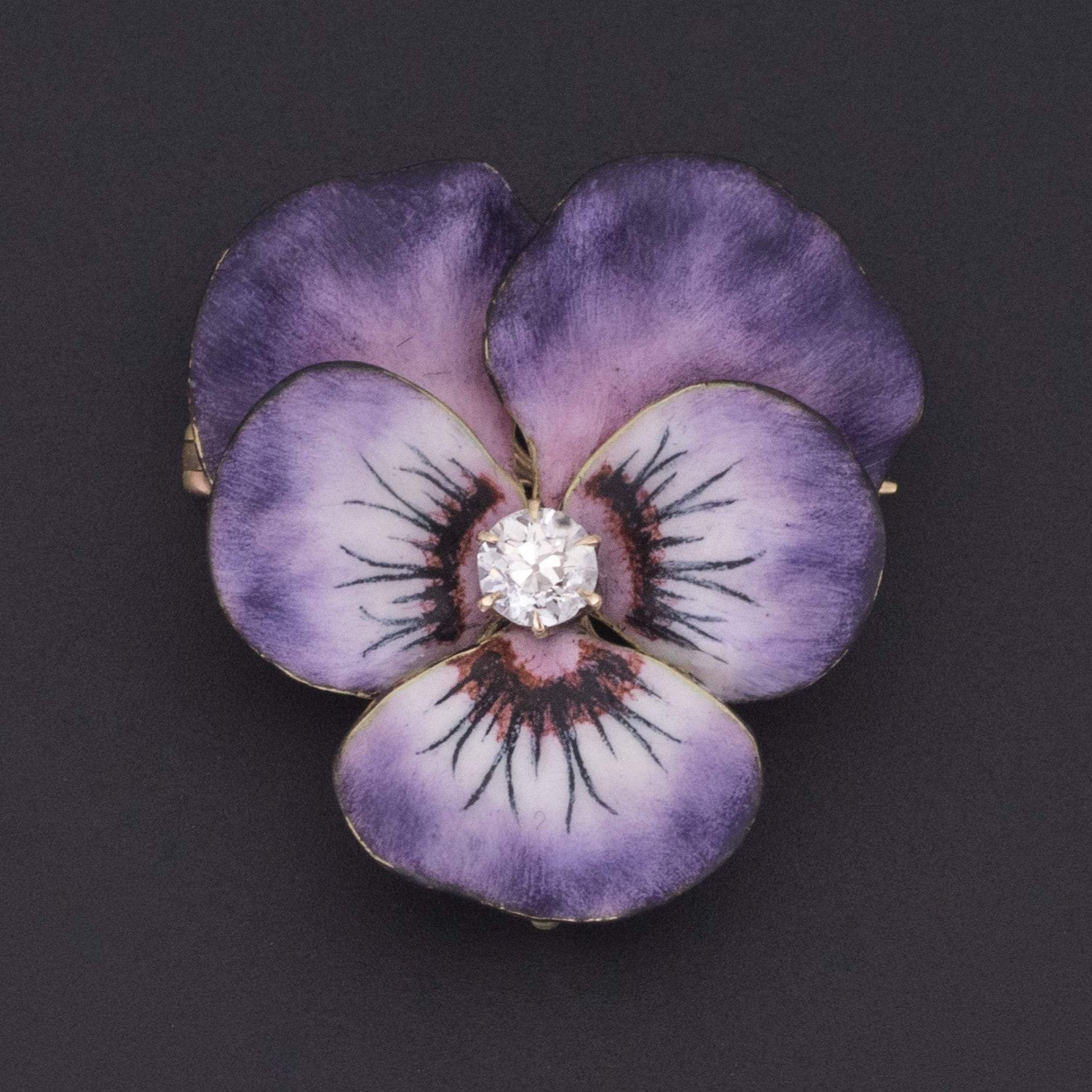 Purple Pansy Brooch or Pendant | Antique Enamel Flower Pendant 