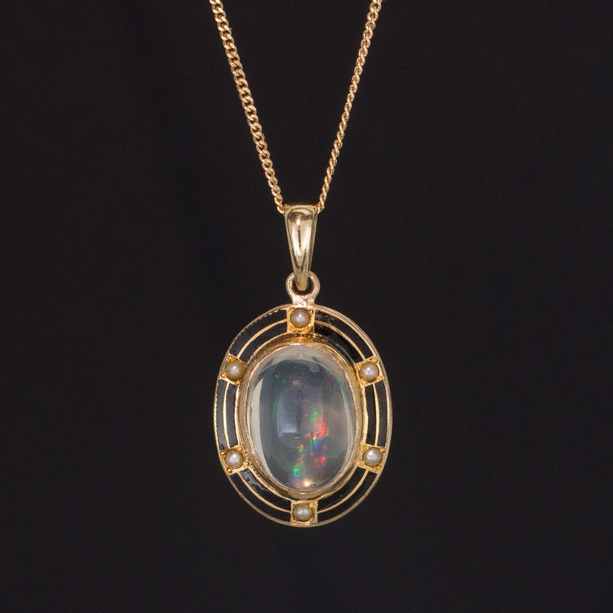 Crystal Opal & Enamel Pendant | Antique Pin Conversion | 14k Gold Pendant on Optional 14k Chain