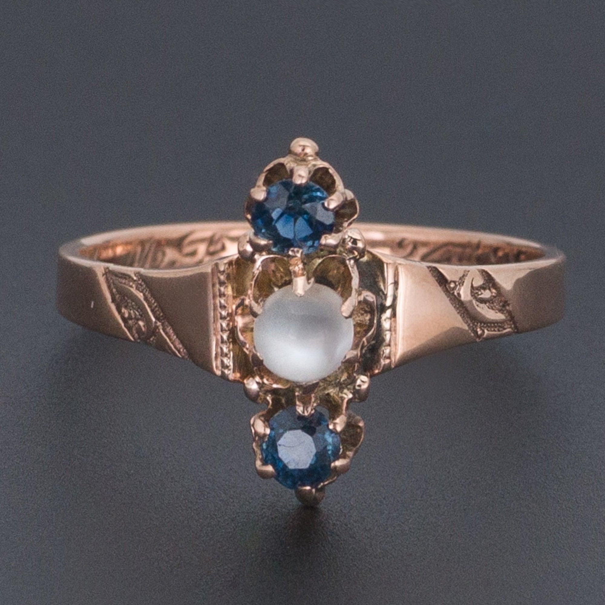 Antique Moonstone Ring | Moonstone & Blue Sapphire Ring | 10k Gold Moonstone Ring | Antique Ring | 10k Gold Ring