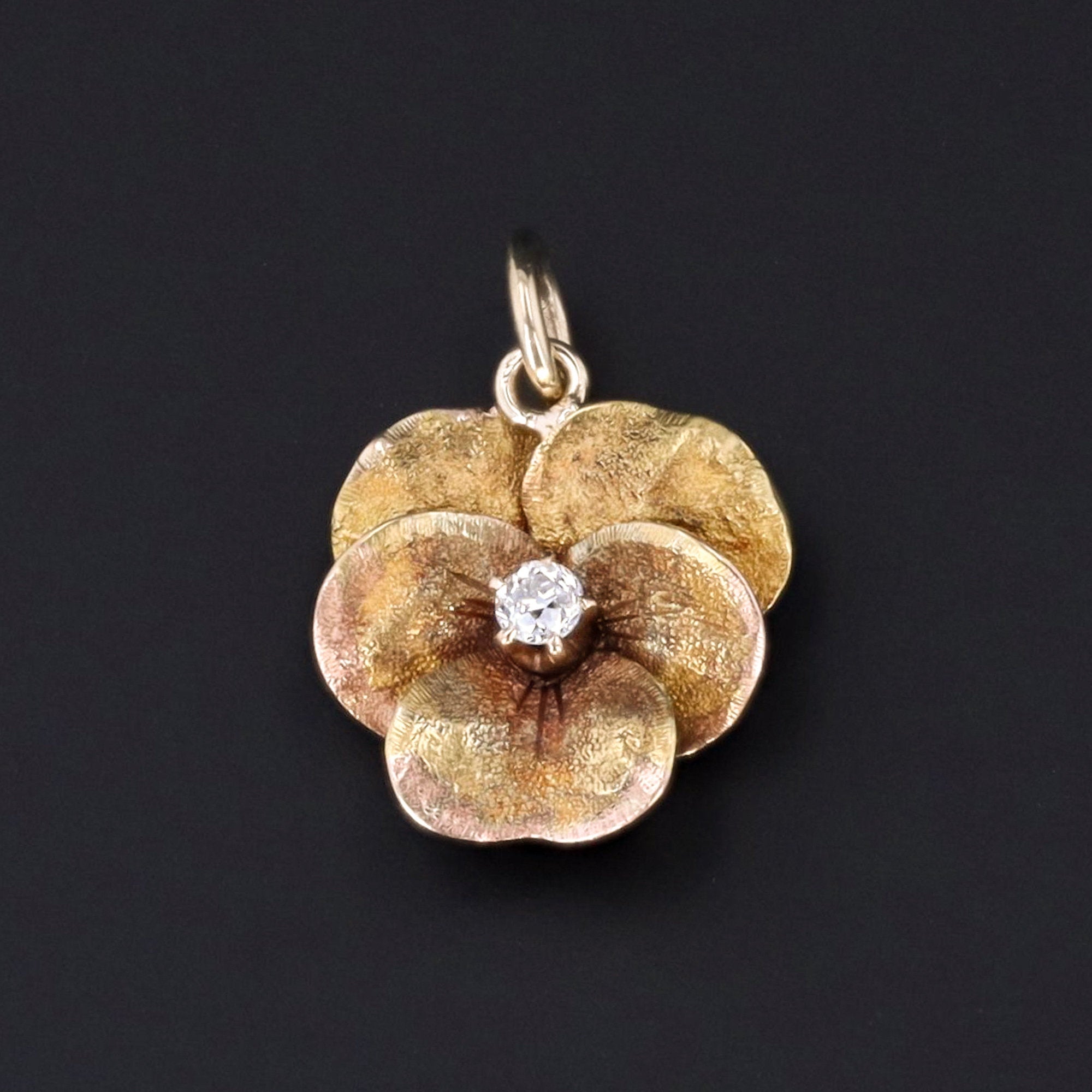 Antique Pansy Pendant | Diamond Pansy Pendant | 10k Gold Pansy | 14k Gold Pendant | 10k Gold Charm