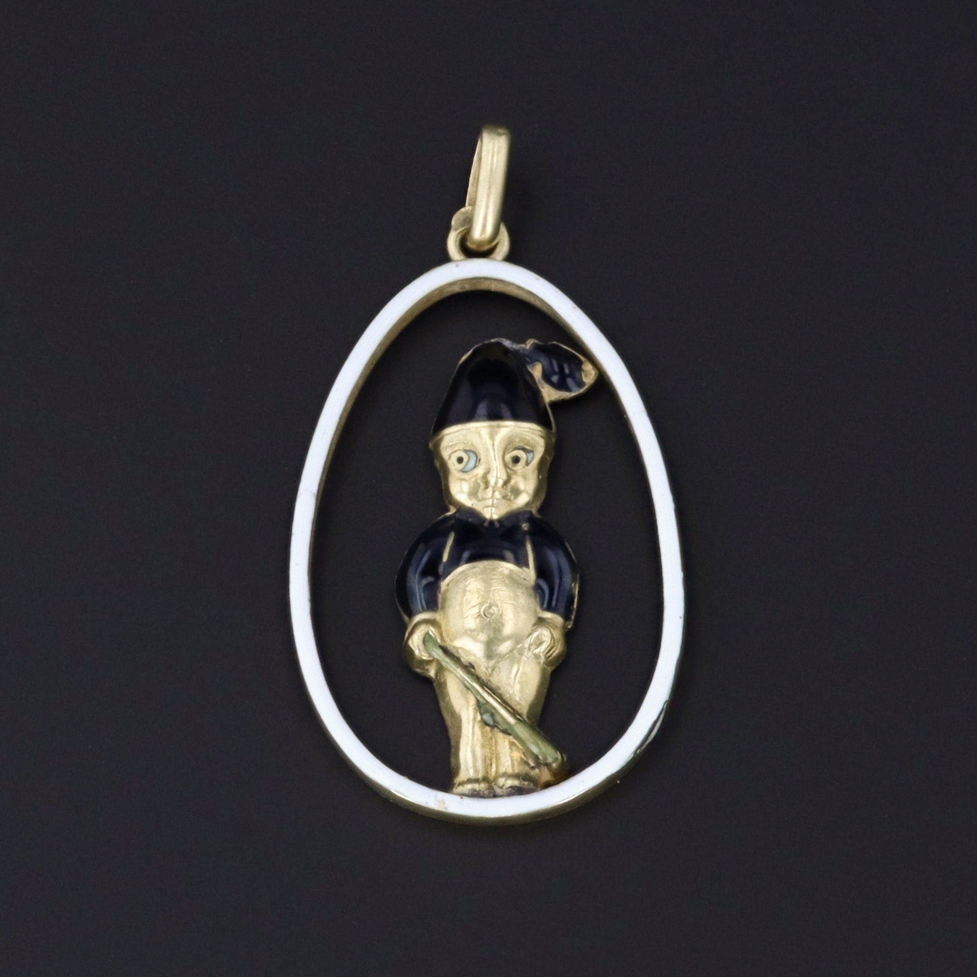 Vintage Enamel Boy Pendant | 18k Gold Pendant 