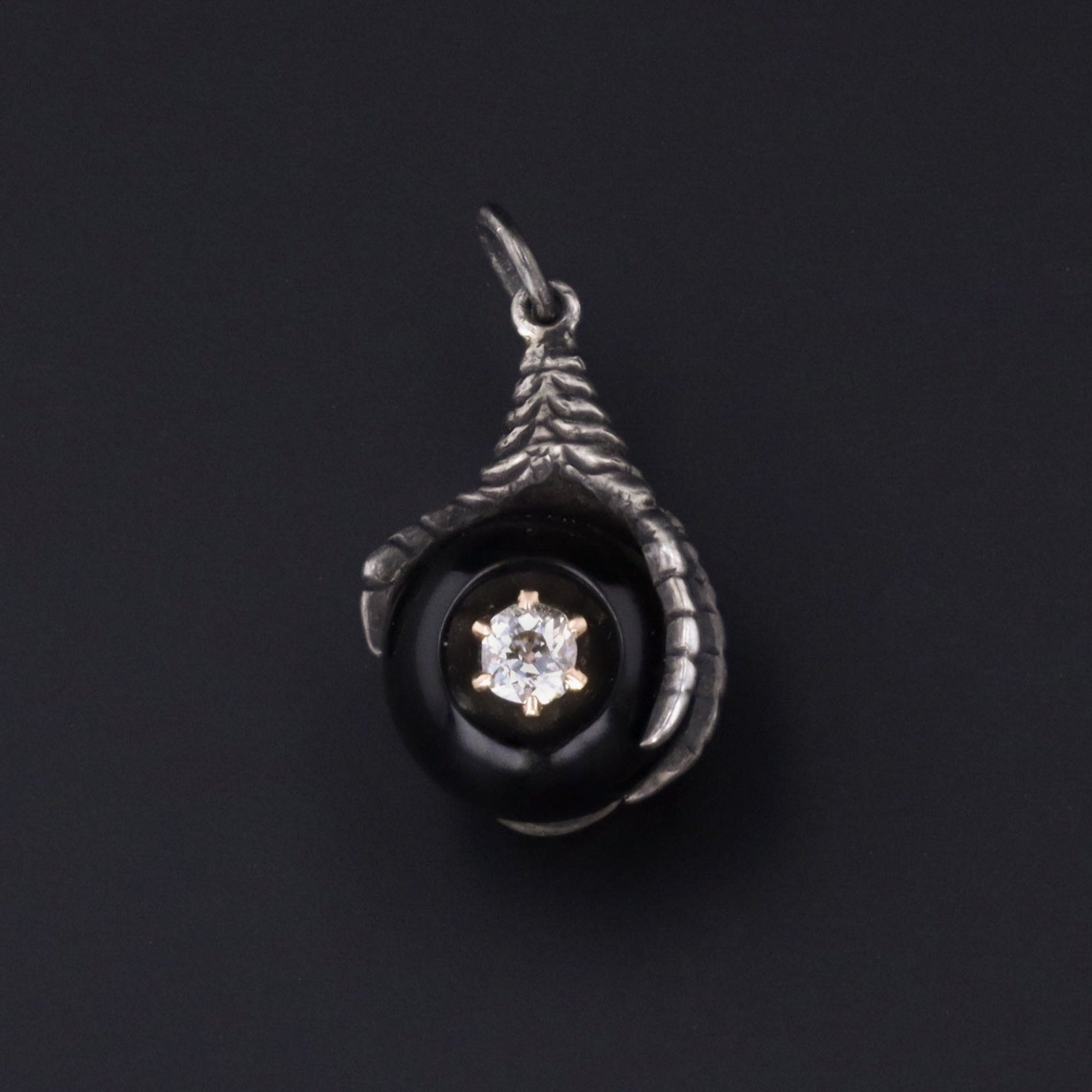 Silver & Onyx Talon or Claw Charm | Antique Diamond Talon Charm | Silver Charm | Antique Pin Conversion