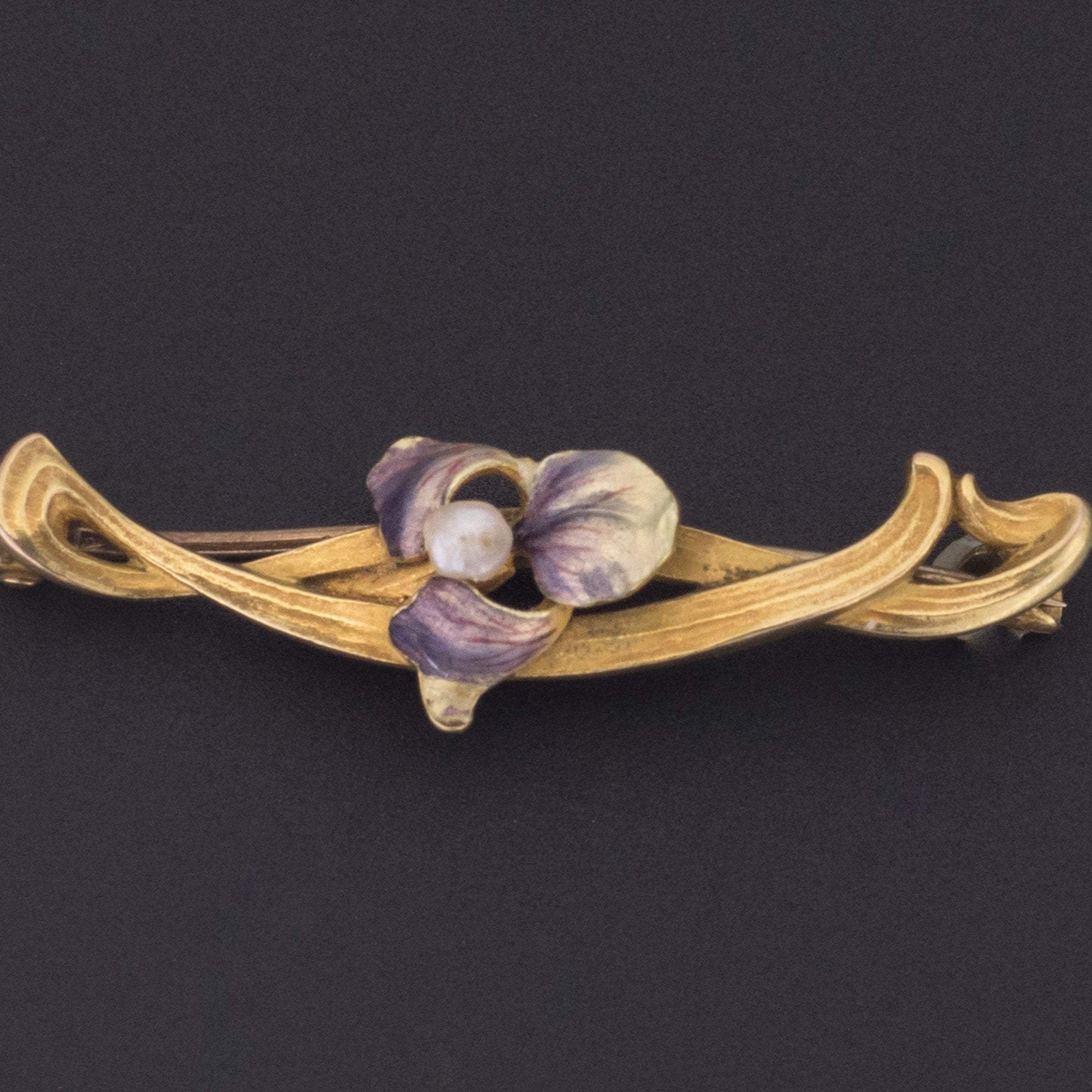Antique Iris Brooch | 14k Gold Iris Brooch | Art Nouveau Brooch | Enamel Flower Brooch | Enamel Iris Brooch