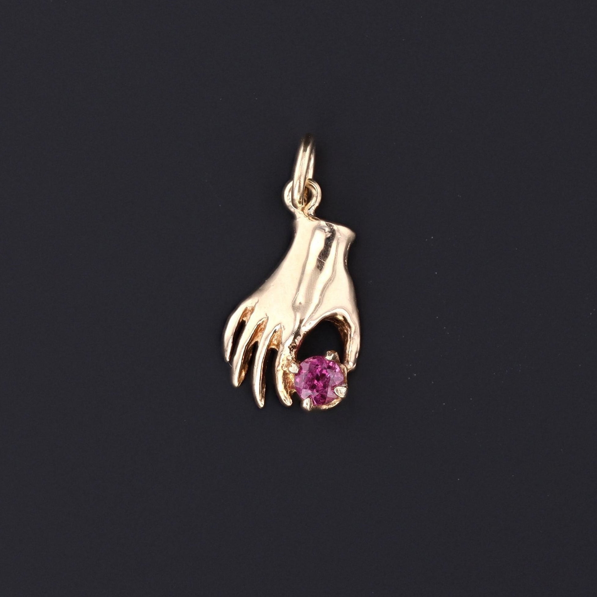 Hand Charm | Vintage Hand Charm | 9ct Gold Hand Holding Ruby Charm | Pin Conversion Charm | 9ct Gold Charm