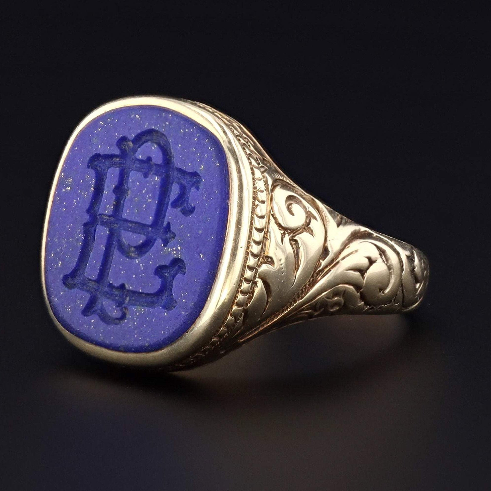 Lapis Lazuli Ring | Vintage Ring | 14k Gold Ring | Vintage Signet Ring | PE or EP Initial Ring