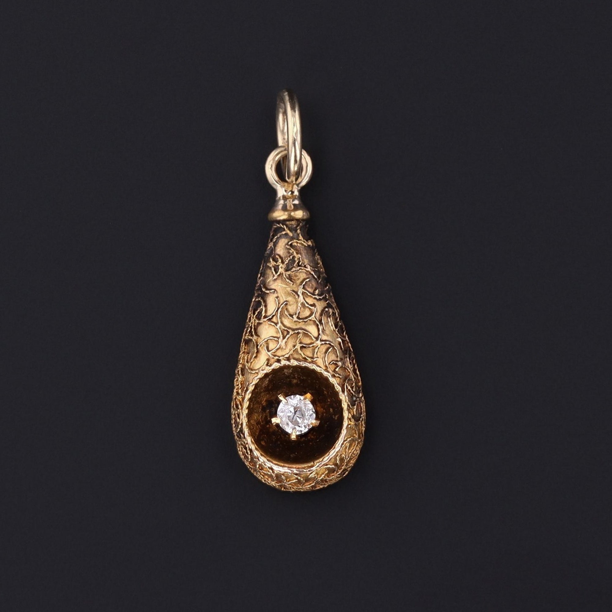 Antique 14k Gold & Diamond Pendant | Antique Pin Conversion | 14k Gold Charm | Diamond Charm