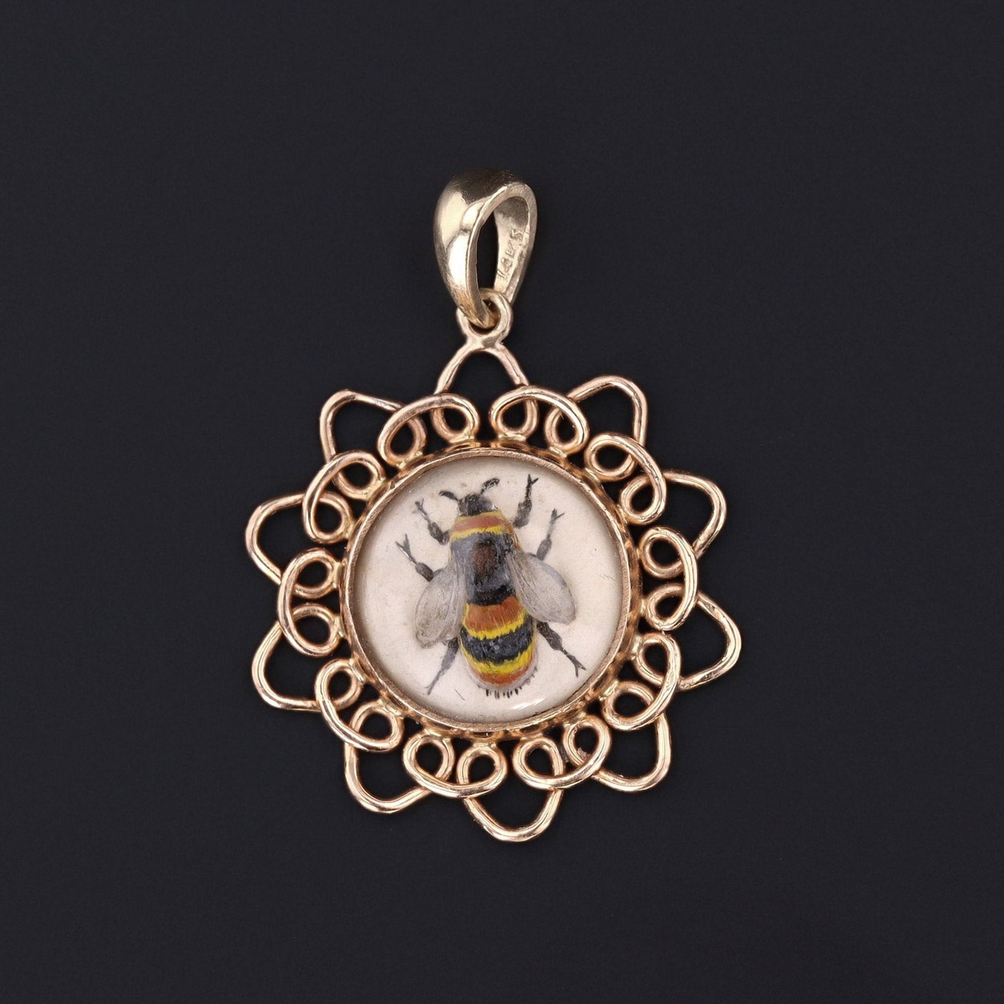 Antique Bee Charm | Antique Reverse Painted Crystal Bee Charm 