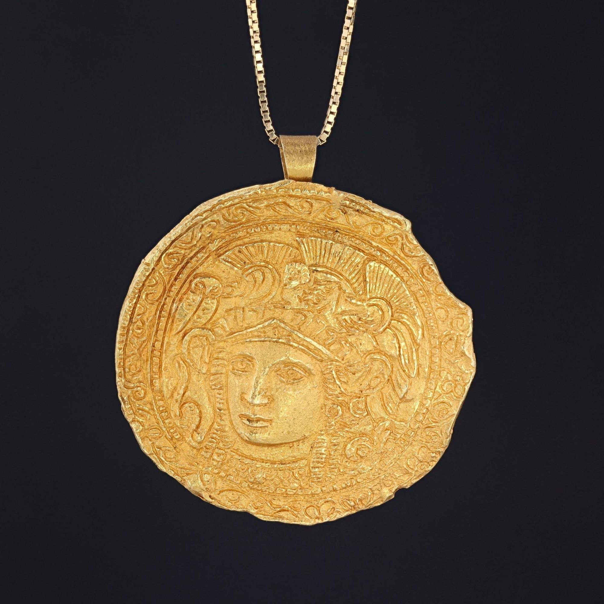 Greek Goddess Pendant | Athena Pendant | 18k Gold Brooch or Pendant on Optional 14k Chain