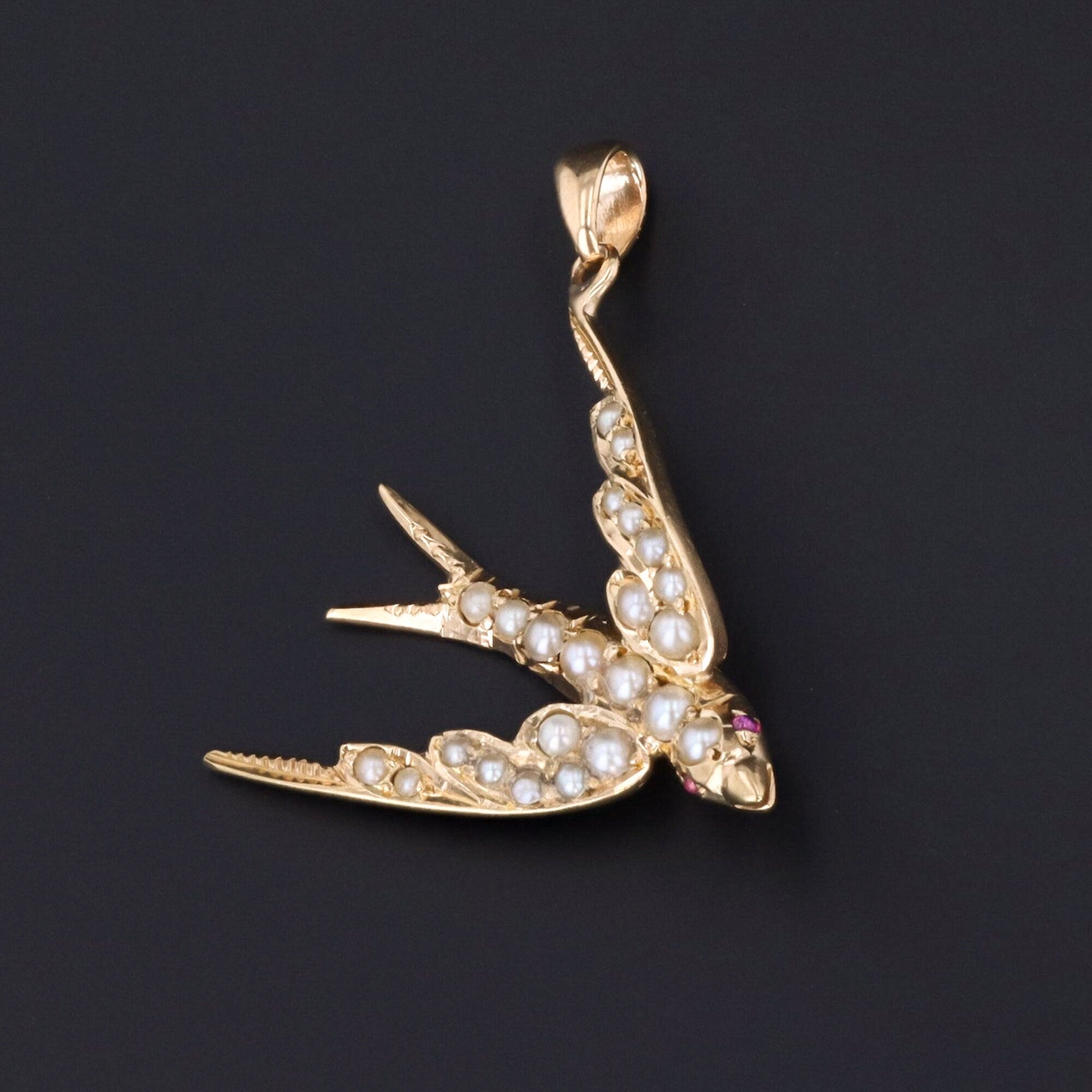 Antique Pearl Swallow Conversion Pendant of 14k Gold