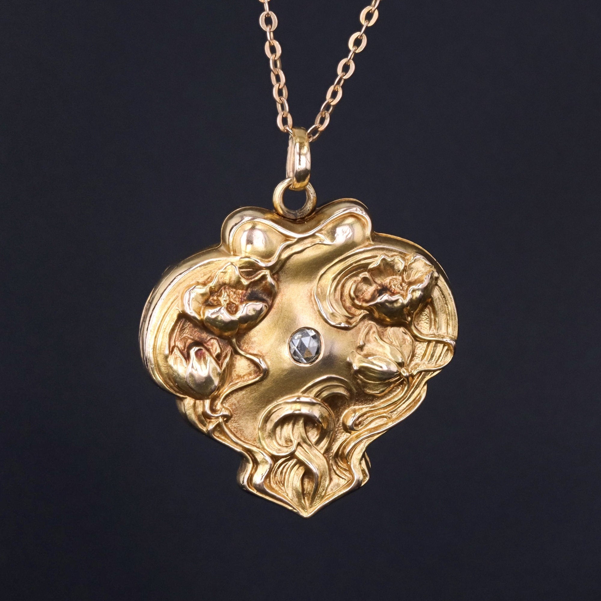 Antique Gold Locket | Art Nouveau Locket | Antique Locket | 10k Gold Locket on Optional 9ct Gold Chain