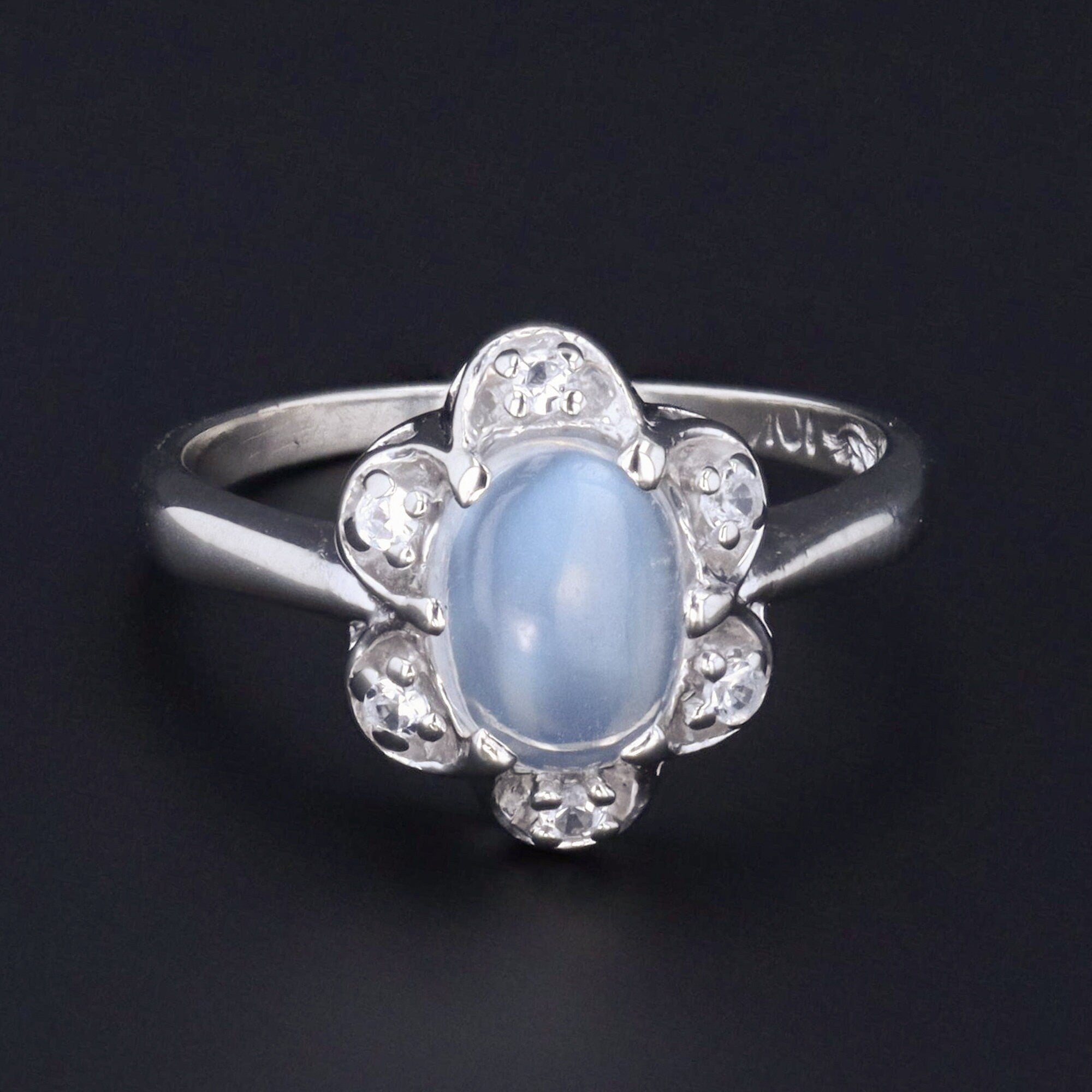 Vintage Moonstone Ring | Mid-Century Moonstone & Rock Crystal Ring 