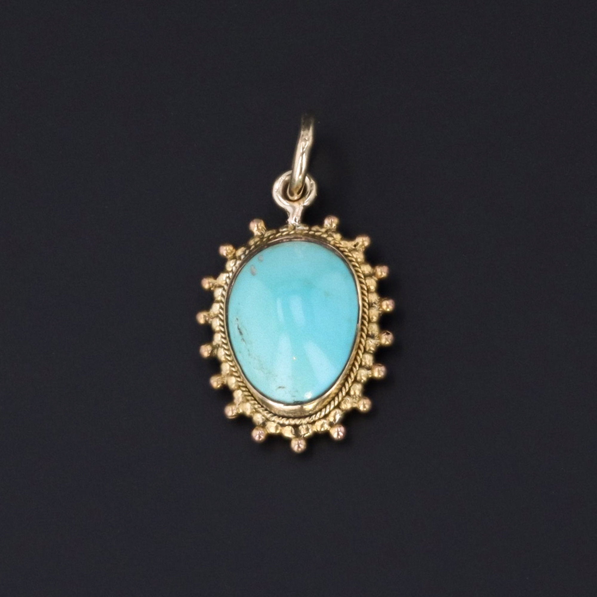 Antique Turquoise Charm | Antique Pin Conversion | 9ct Gold Pendant | Something Blue | Gold Charm