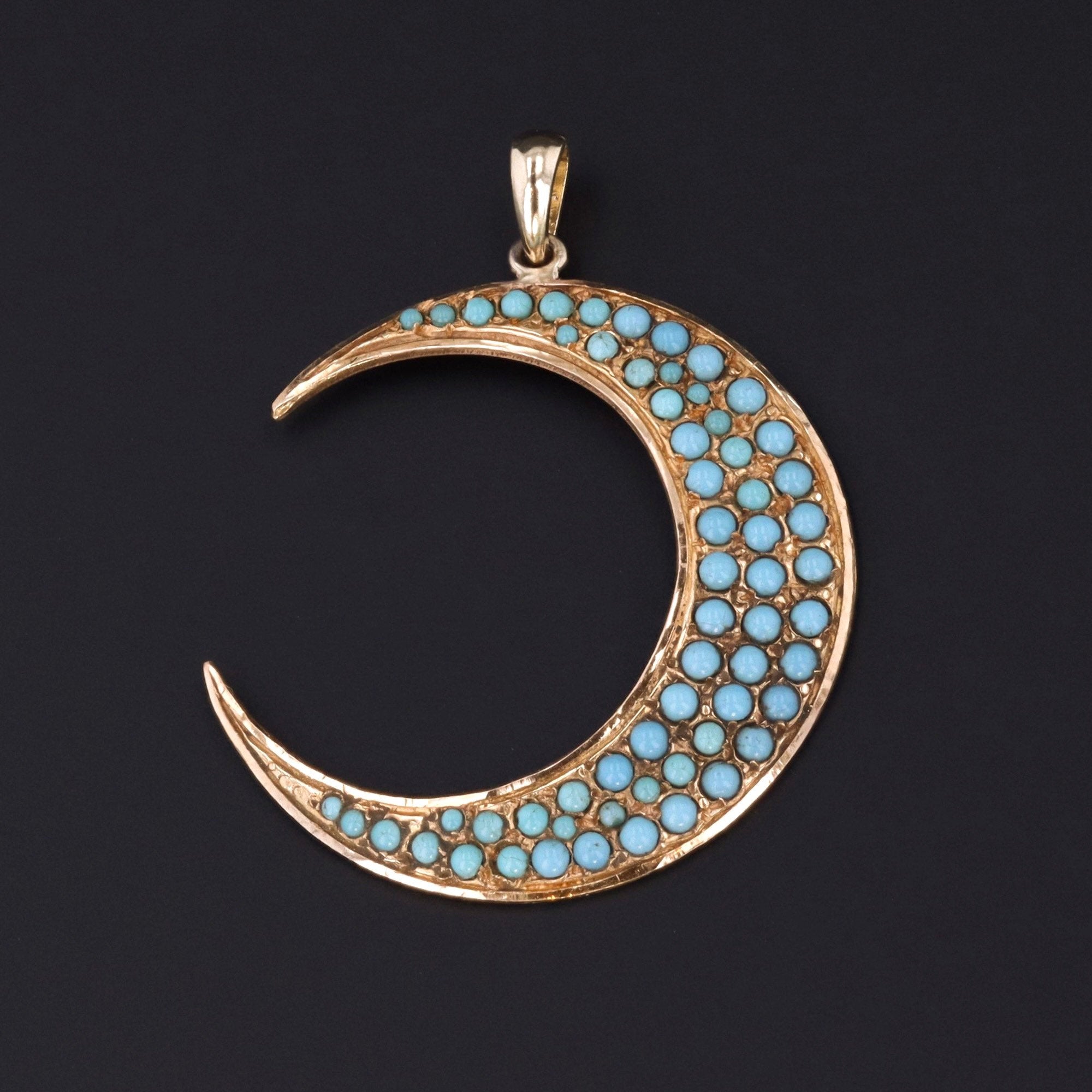 Crescent Moon Pendant | Turquoise Glass Crescent Moon Pendant | Antique Pin Conversion | 14K Gold Pendant | Crescent Moon