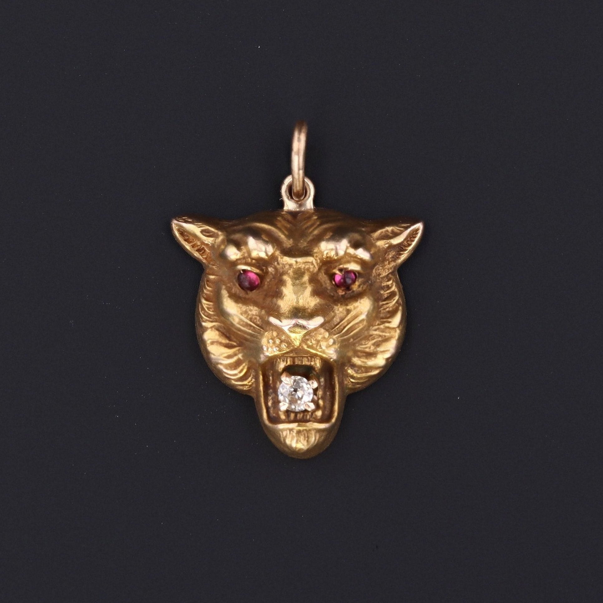 Antique Lion Charm | Pin Conversion | 14k Gold Charm | 14k Gold Lion Charm with Diamond