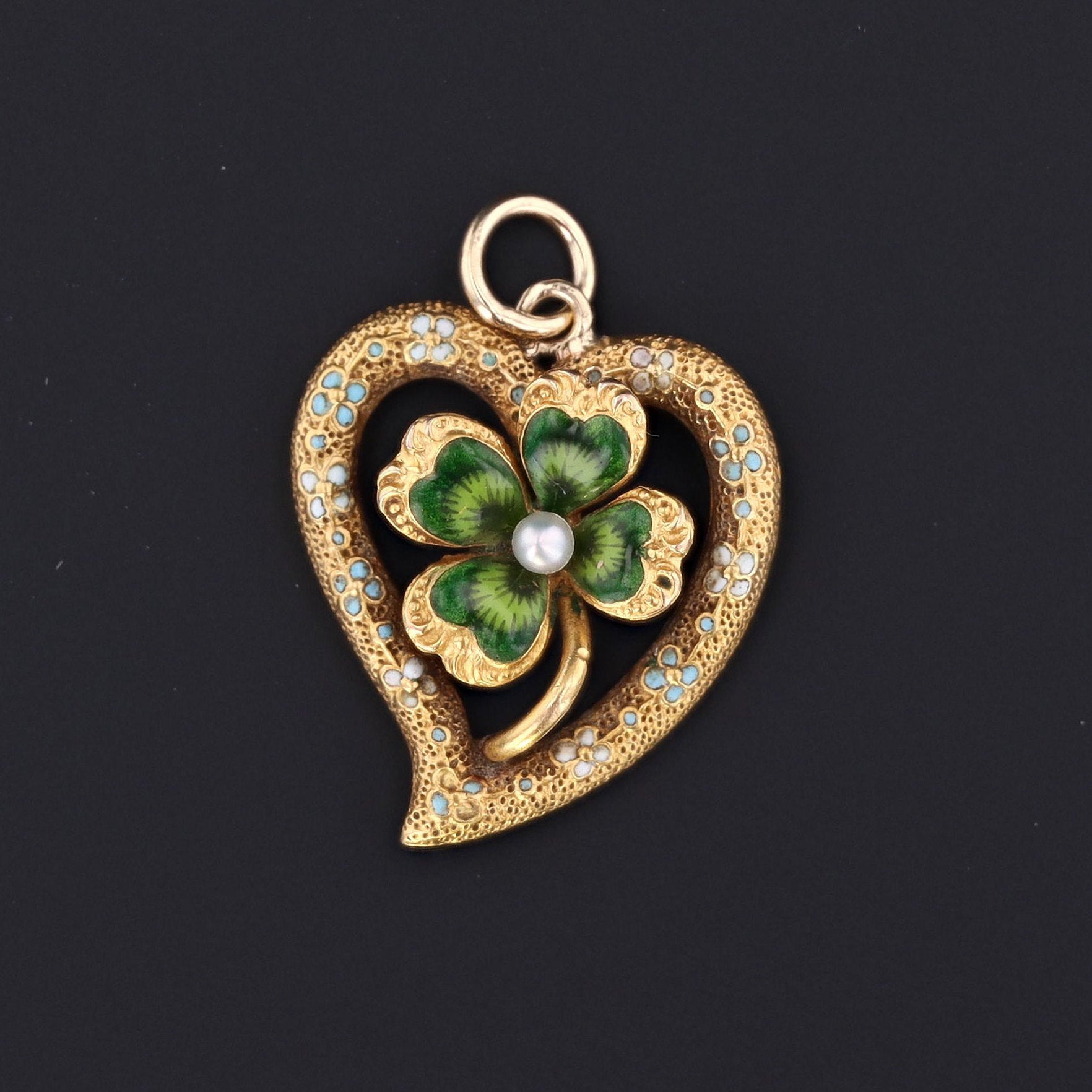Four Leaf Clover Pendant | Enamel Clover Pendant | Heart Pendant | 14k Gold Pendant | Antique Pin Conversion