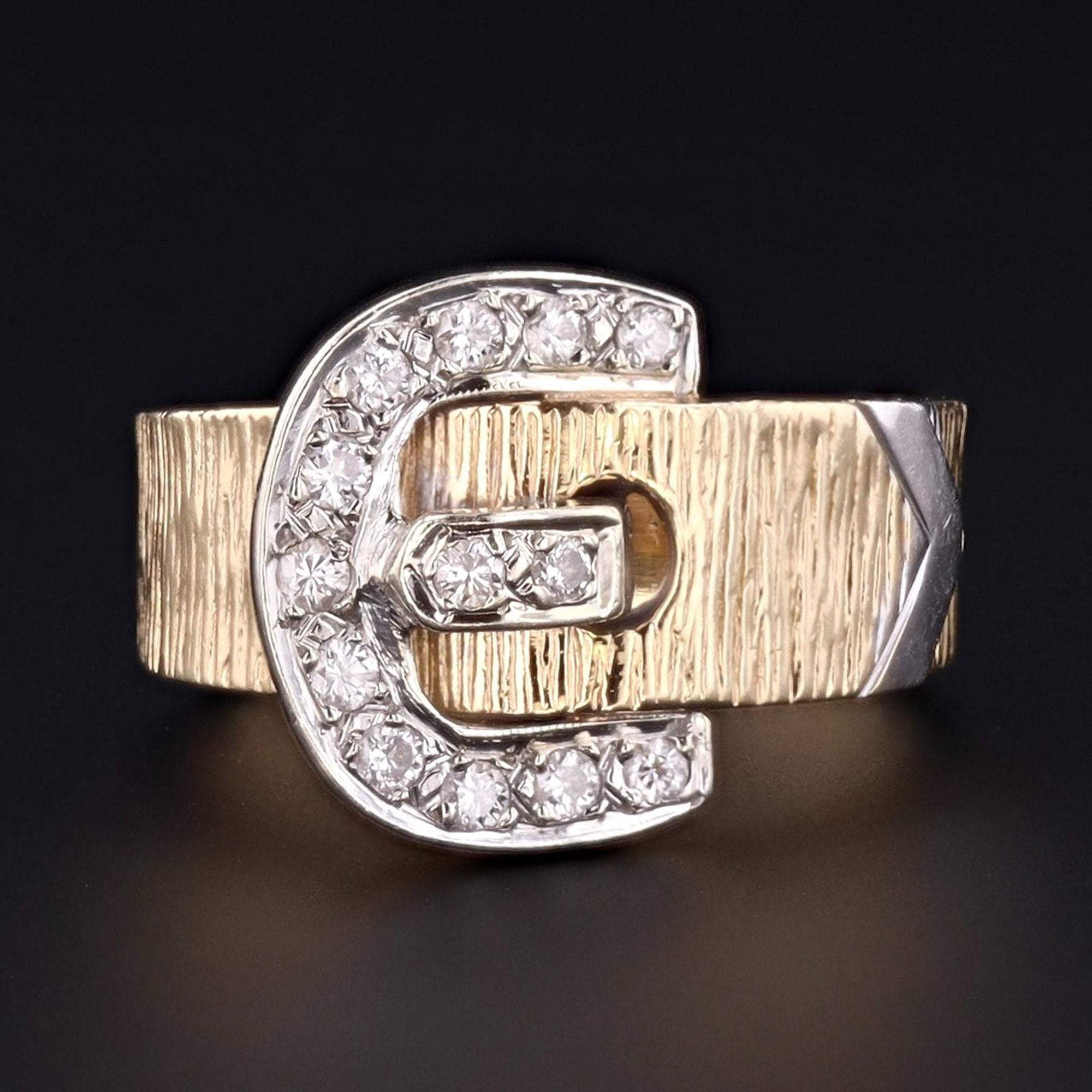 Vintage Buckle Ring | 14k Gold Buckle Ring | 14k Gold & Diamond Buckle Ring