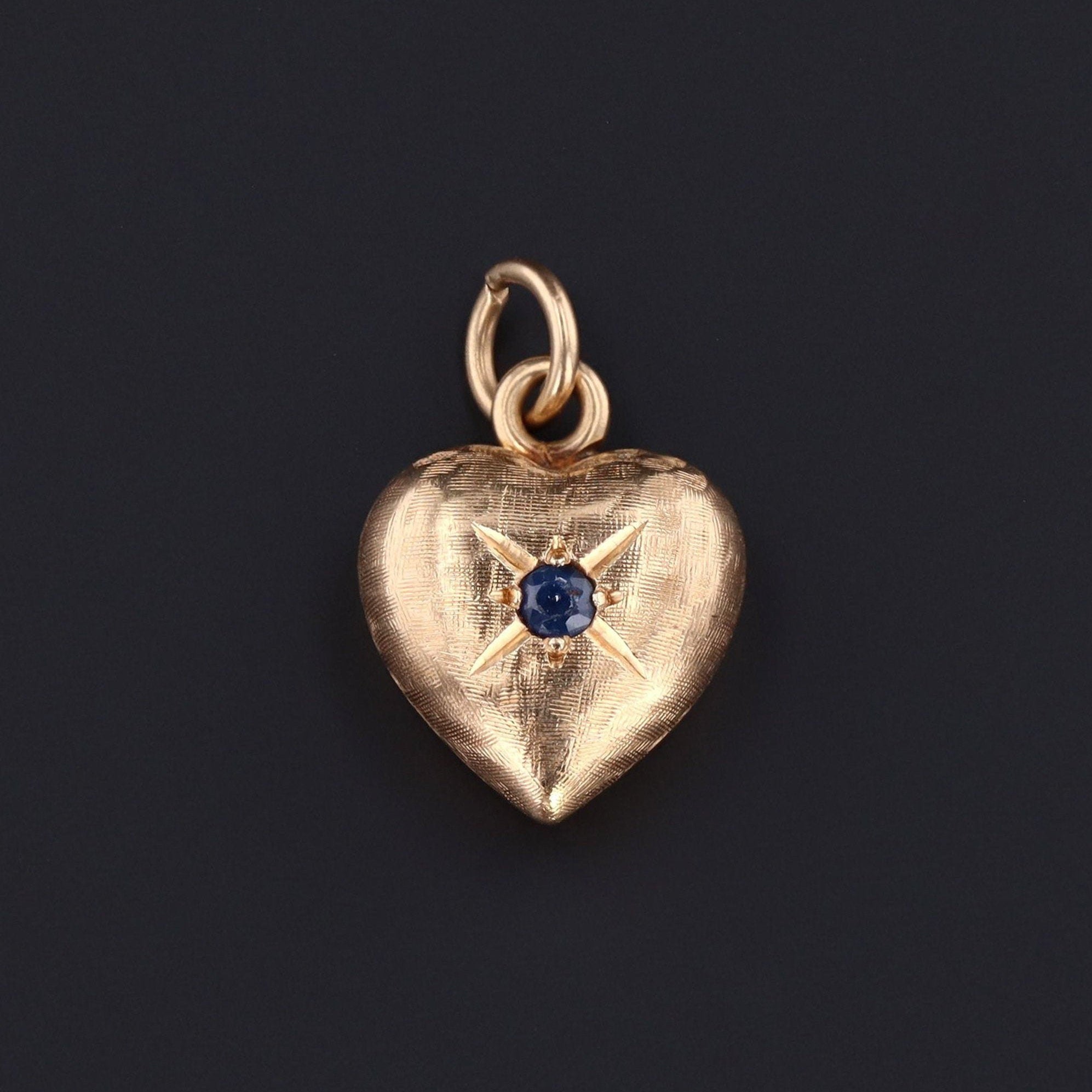 Vintage Heart Charm | 14k Gold Heart | Puffy Heart Charm | Sapphire Charm | 14k Gold Charm | Vintage Heart Charm