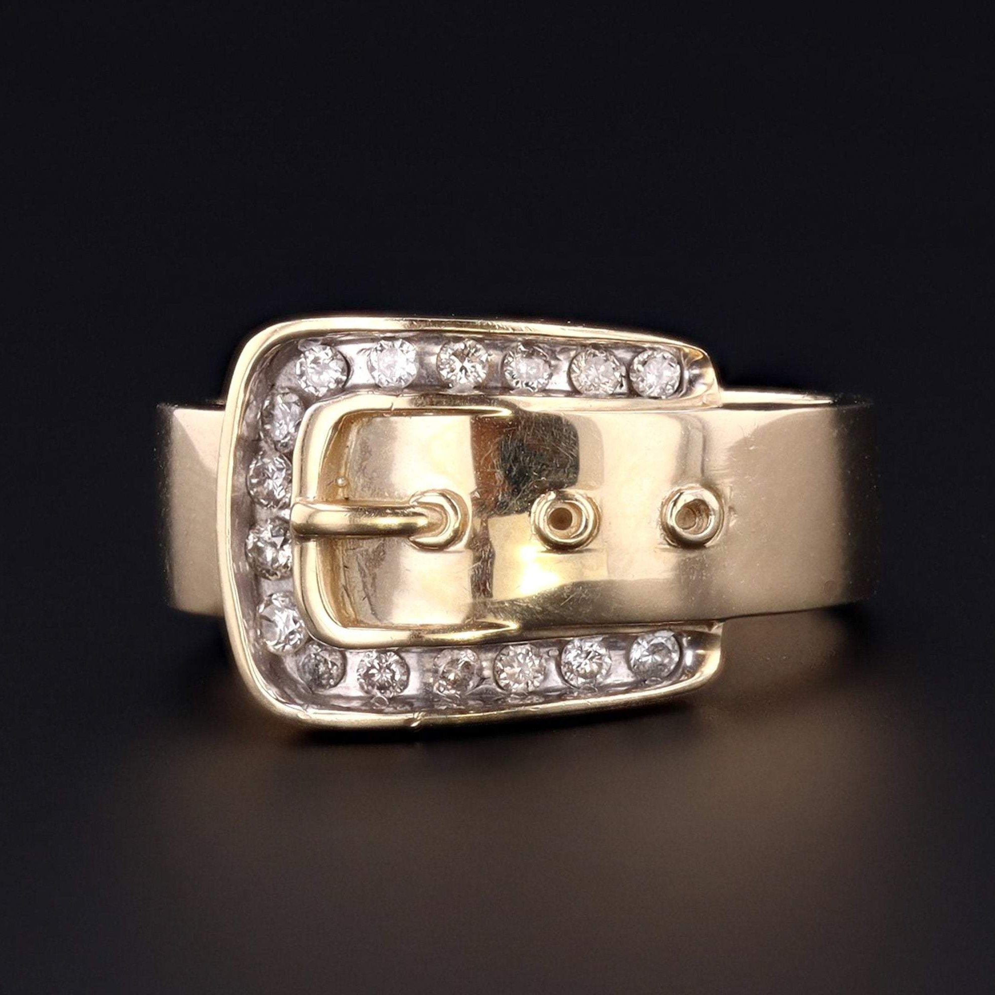 Vintage Buckle Ring | 10k Gold Buckle Ring | 10k Gold & Diamond Buckle Ring