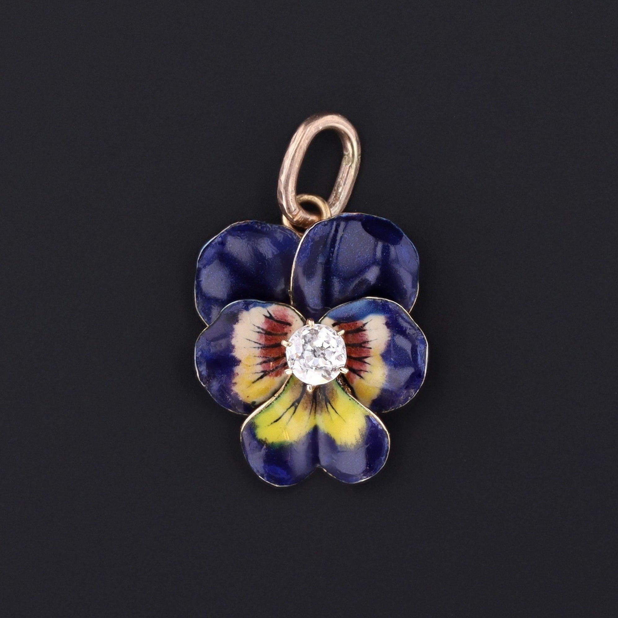 Pansy Charm | Blue Enamel & Diamond Pansy Charm | 14k Gold Pansy Charm | Vintage Pansy Charm