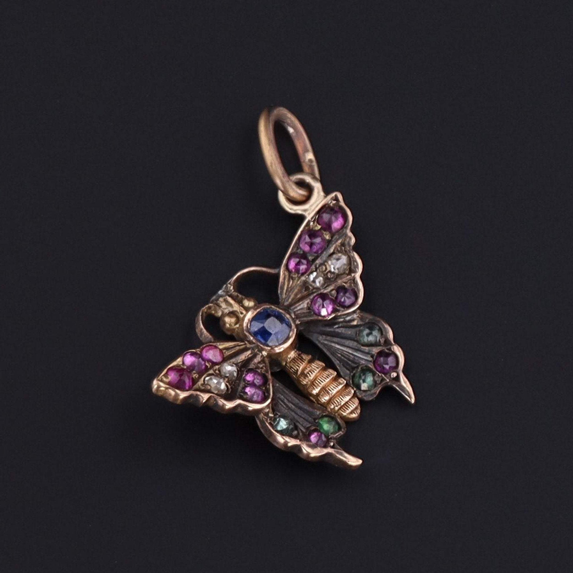 Butterfly Charm | Antique Butterfly Charm | Gemstone Butterfly | 10k Gold Charm | Pin Conversion