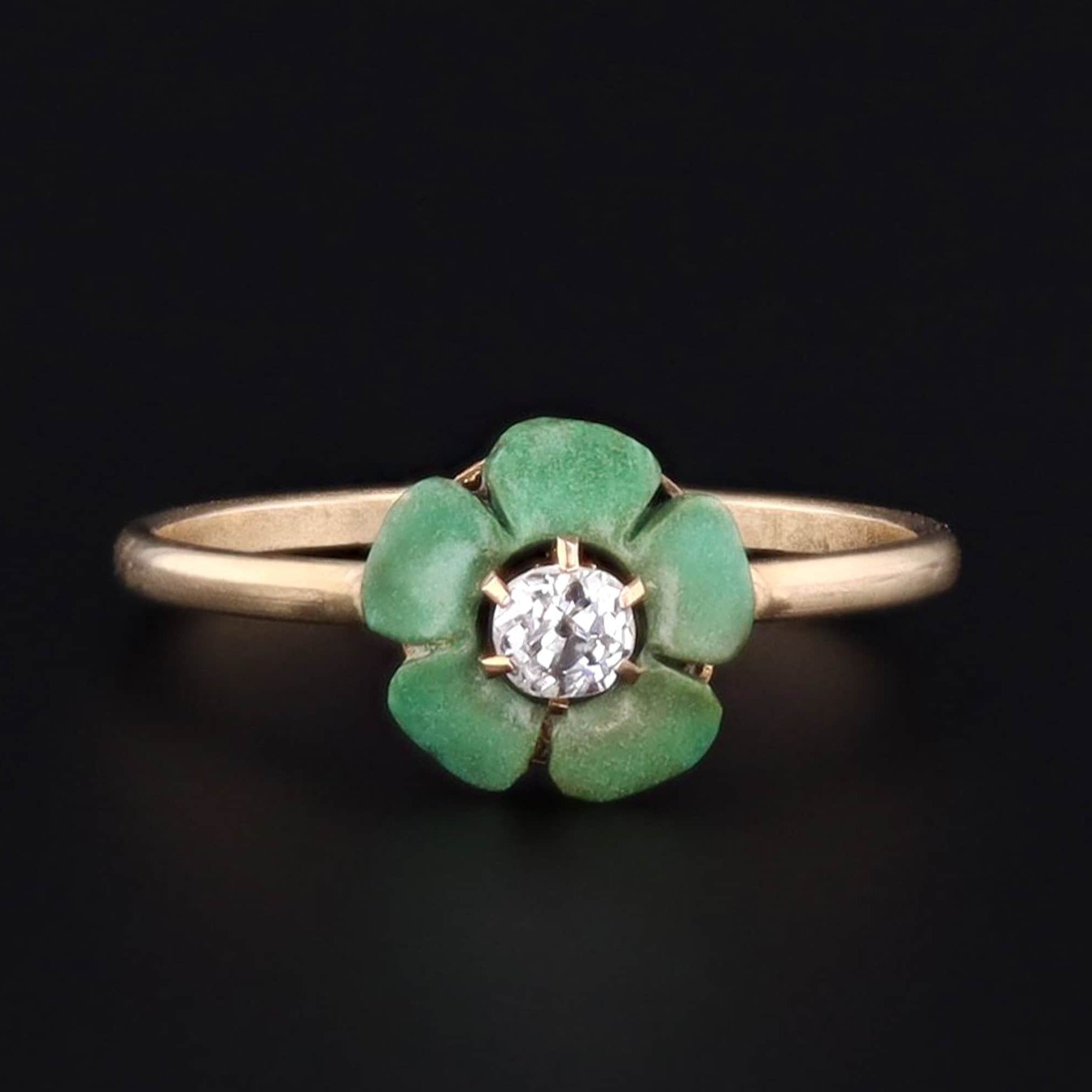 Antique Diamond & Turquoise Flower Ring | 14k Gold Ring 