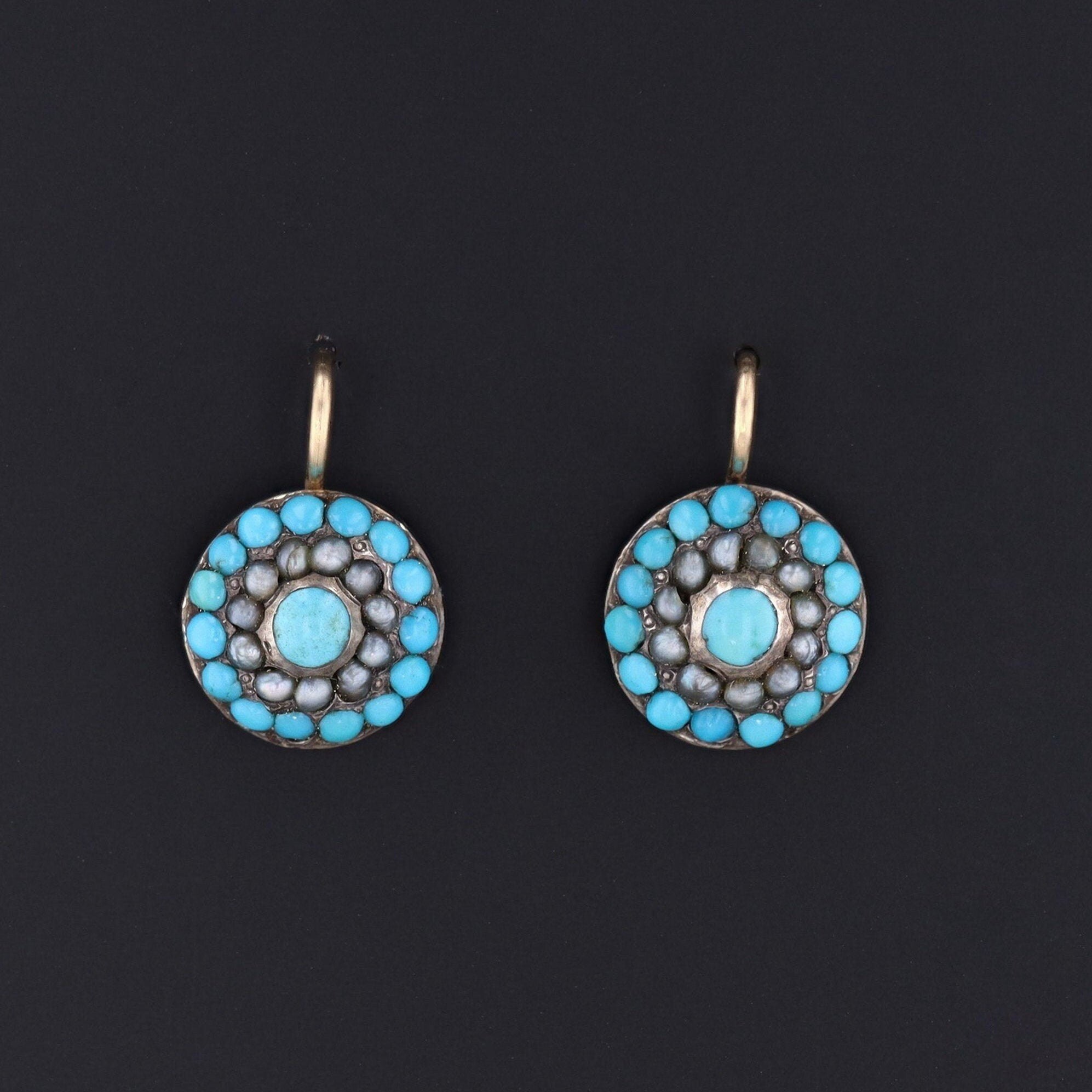 Antique Turquoise Earrings | Antique Silver & 14k Gold Earrings 