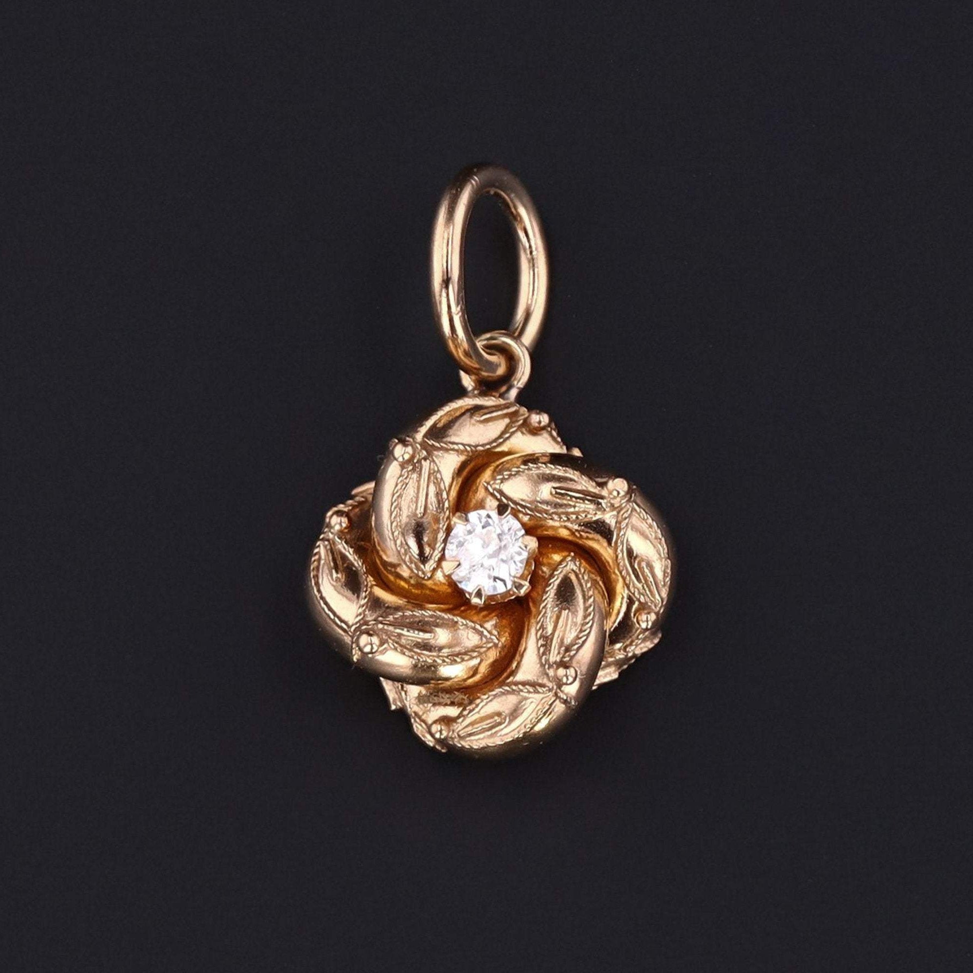 Love Knot Charm or Pendant | Antique Love Knot with Diamond | 14k Gold Charm | Pin Conversion Charm